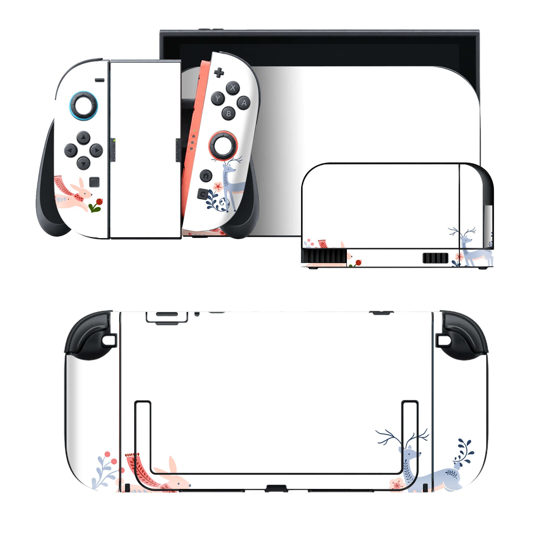 Nintendo Switch 2 用のデザインスキンシール。本体裏面・ドック正面・ドック側面・Joy-Con 2 用の4面セット。20,000柄以上から選べる、貼るデザイン。