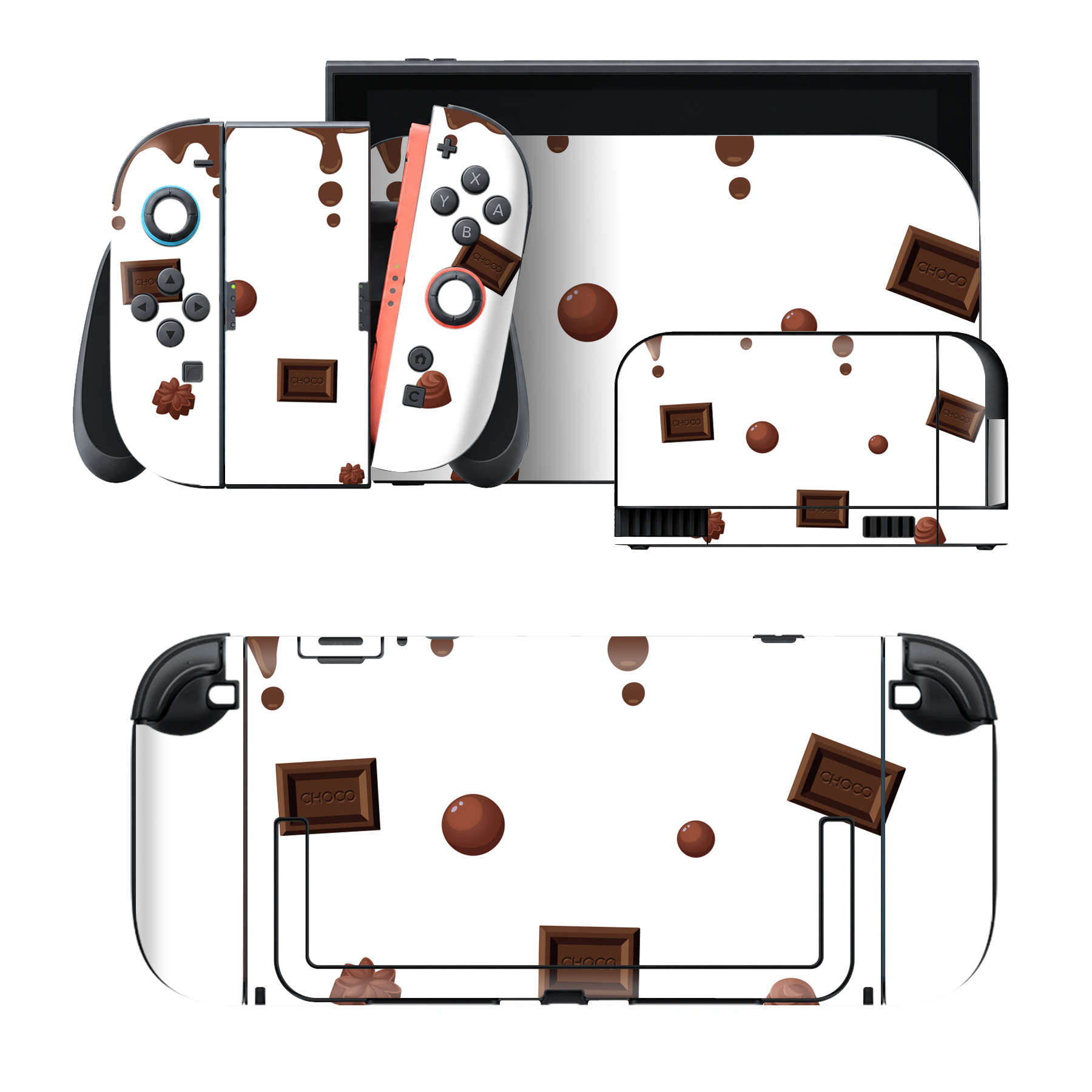 Nintendo Switch 2 用のデザインスキンシール。本体裏面・ドック正面・ドック側面・Joy-Con 2 用の4面セット。20,000柄以上から選べる、貼るデザイン。