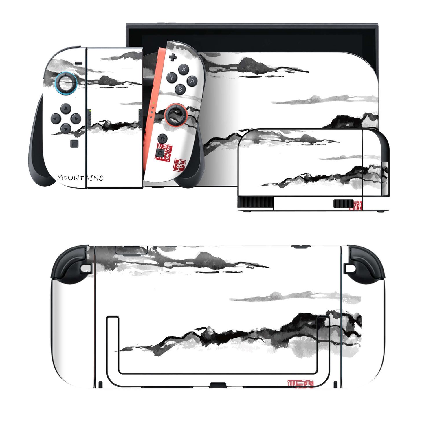 Nintendo Switch 2 用のデザインスキンシール。本体裏面・ドック正面・ドック側面・Joy-Con 2 用の4面セット。20,000柄以上から選べる、貼るデザイン。