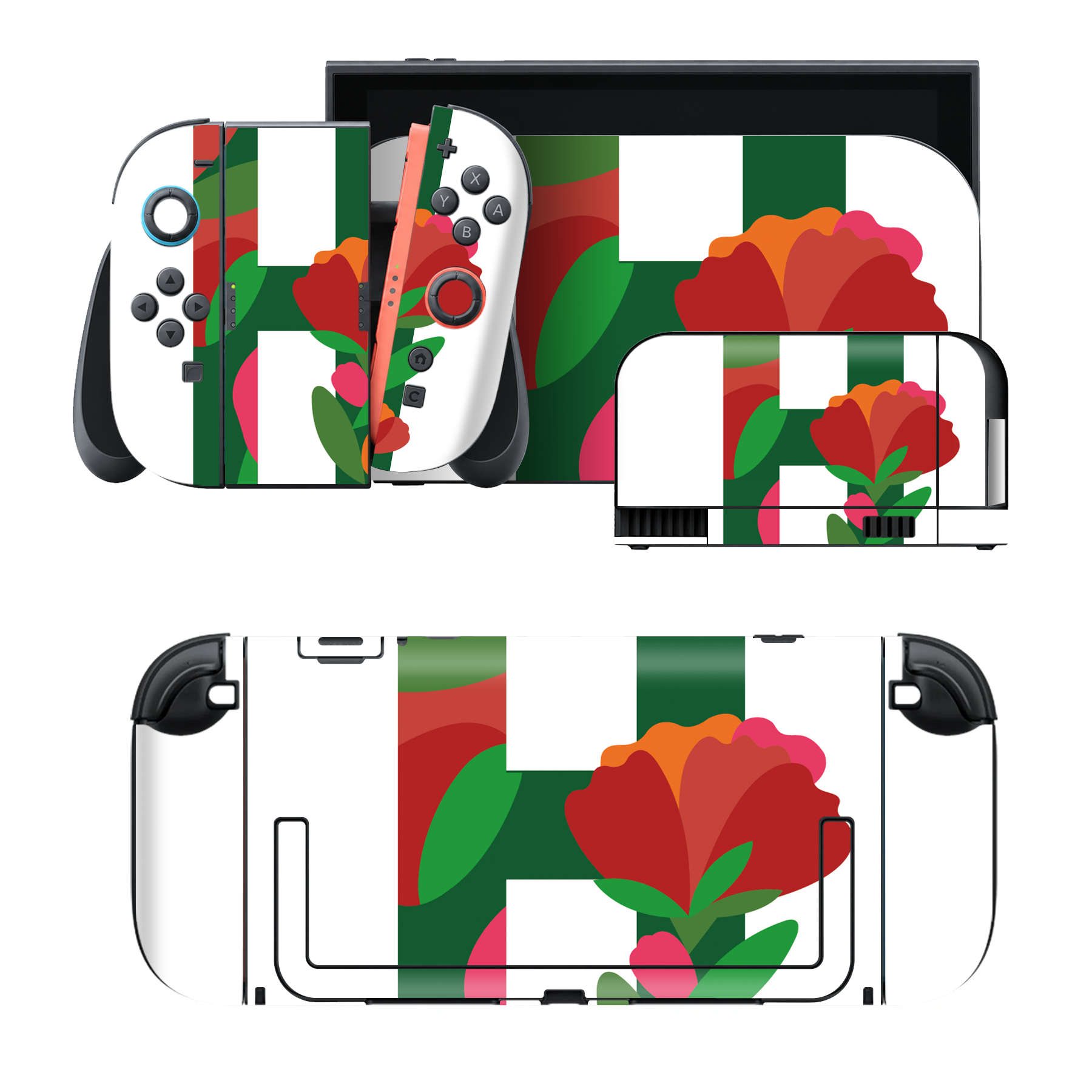 Nintendo Switch 2 用のデザインスキンシール。本体裏面・ドック正面・ドック側面・Joy-Con 2 用の4面セット。20,000柄以上から選べる、貼るデザイン。