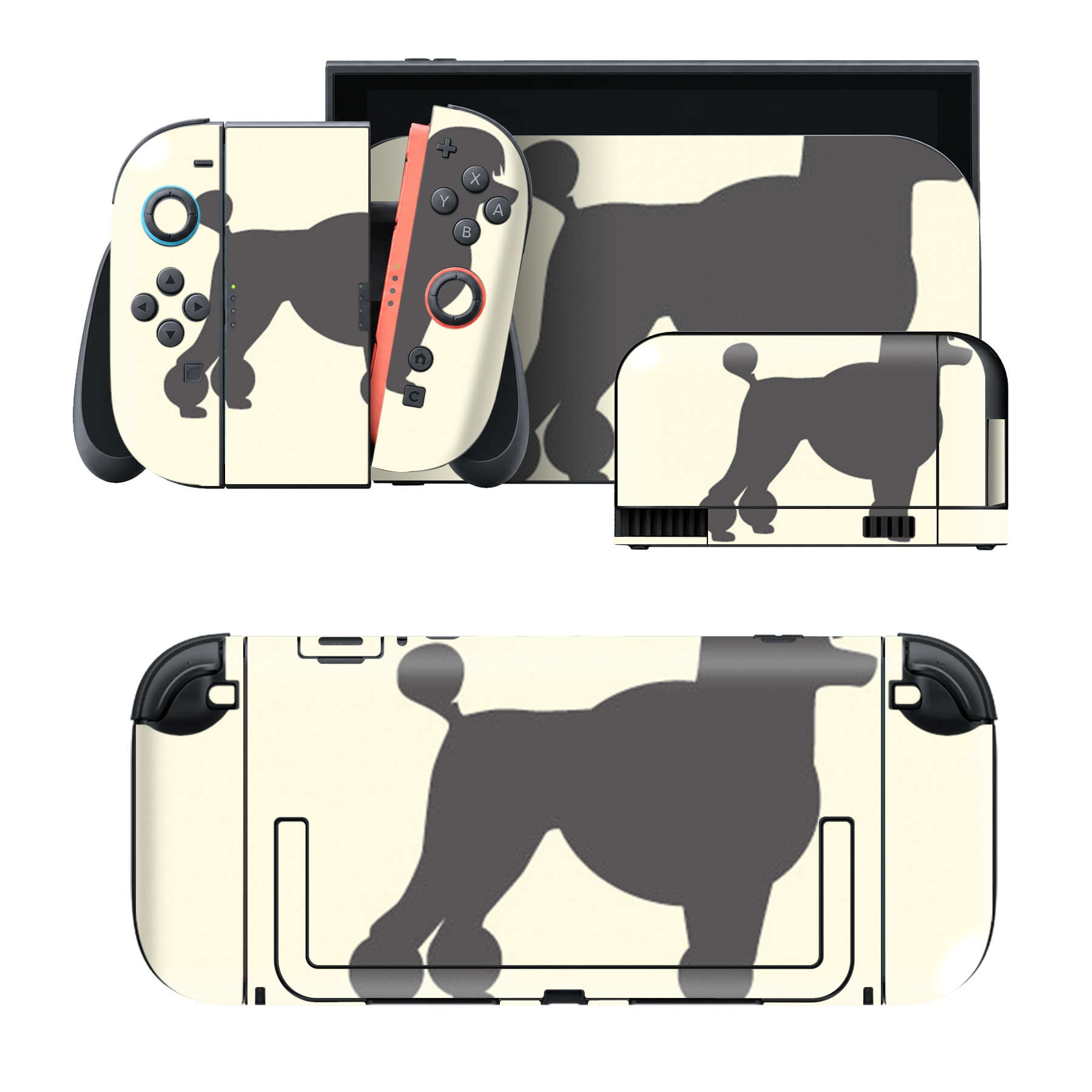 Nintendo Switch 2 用のデザインスキンシール。本体裏面・ドック正面・ドック側面・Joy-Con 2 用の4面セット。20,000柄以上から選べる、貼るデザイン。