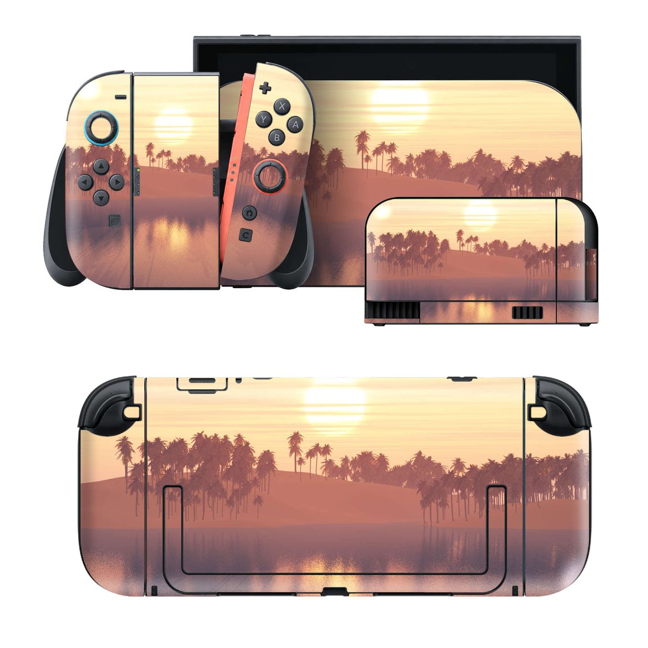 Nintendo Switch 2 用のデザインスキンシール。本体裏面・ドック正面・ドック側面・Joy-Con 2 用の4面セット。20,000柄以上から選べる、貼るデザイン。
