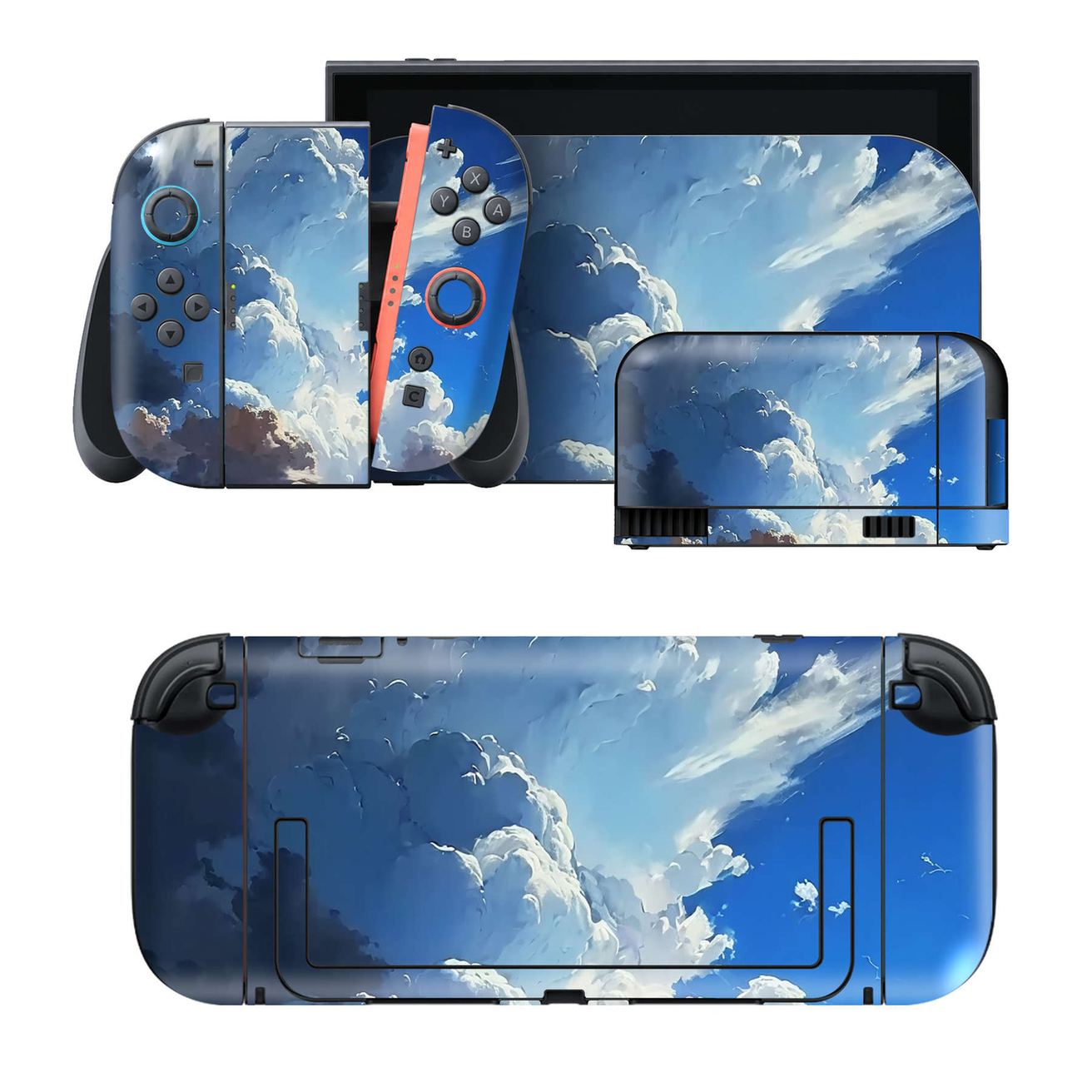 Nintendo Switch 2 用のデザインスキンシール。本体裏面・ドック正面・ドック側面・Joy-Con 2 用の4面セット。20,000柄以上から選べる、貼るデザイン。