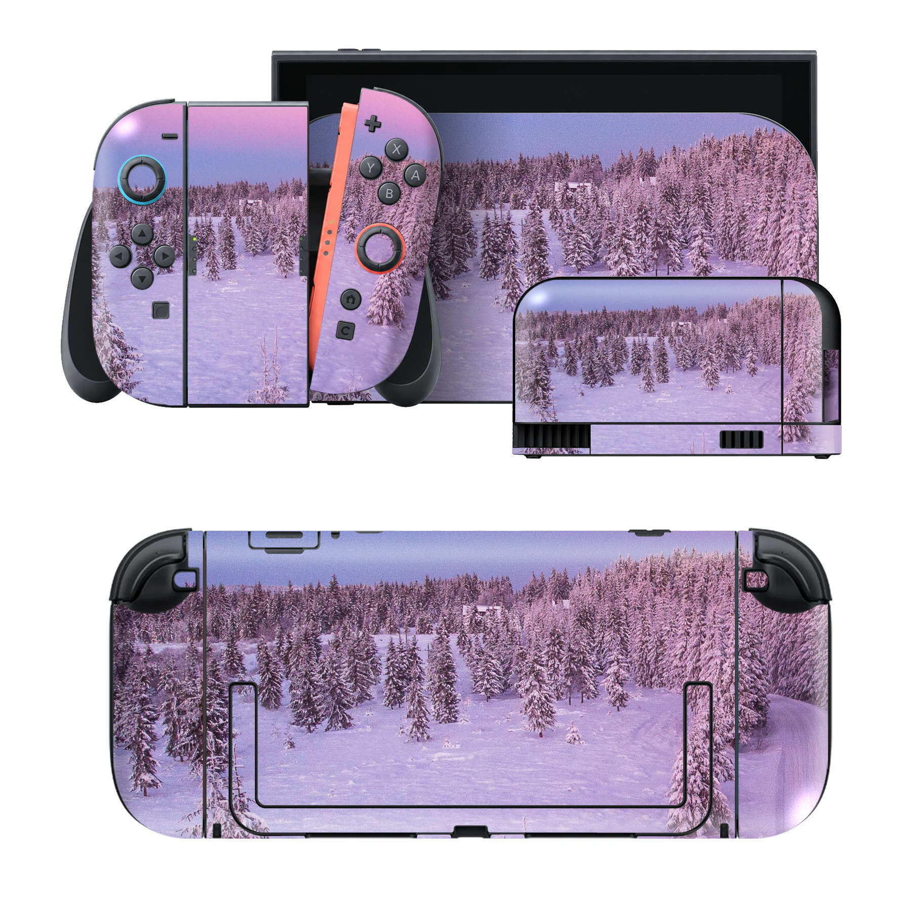 Nintendo Switch 2 用のデザインスキンシール。本体裏面・ドック正面・ドック側面・Joy-Con 2 用の4面セット。20,000柄以上から選べる、貼るデザイン。