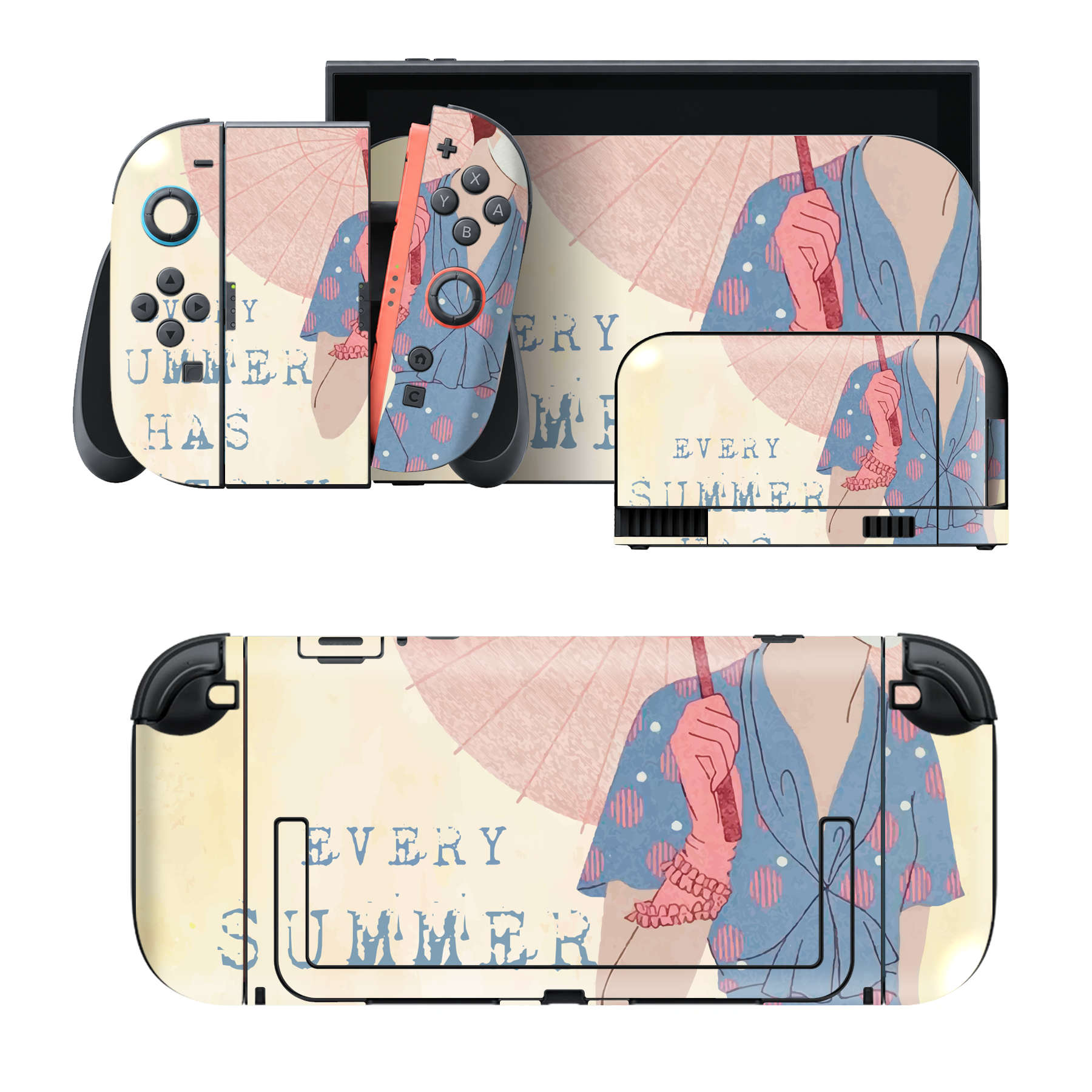 Nintendo Switch 2 用のデザインスキンシール。本体裏面・ドック正面・ドック側面・Joy-Con 2 用の4面セット。20,000柄以上から選べる、貼るデザイン。