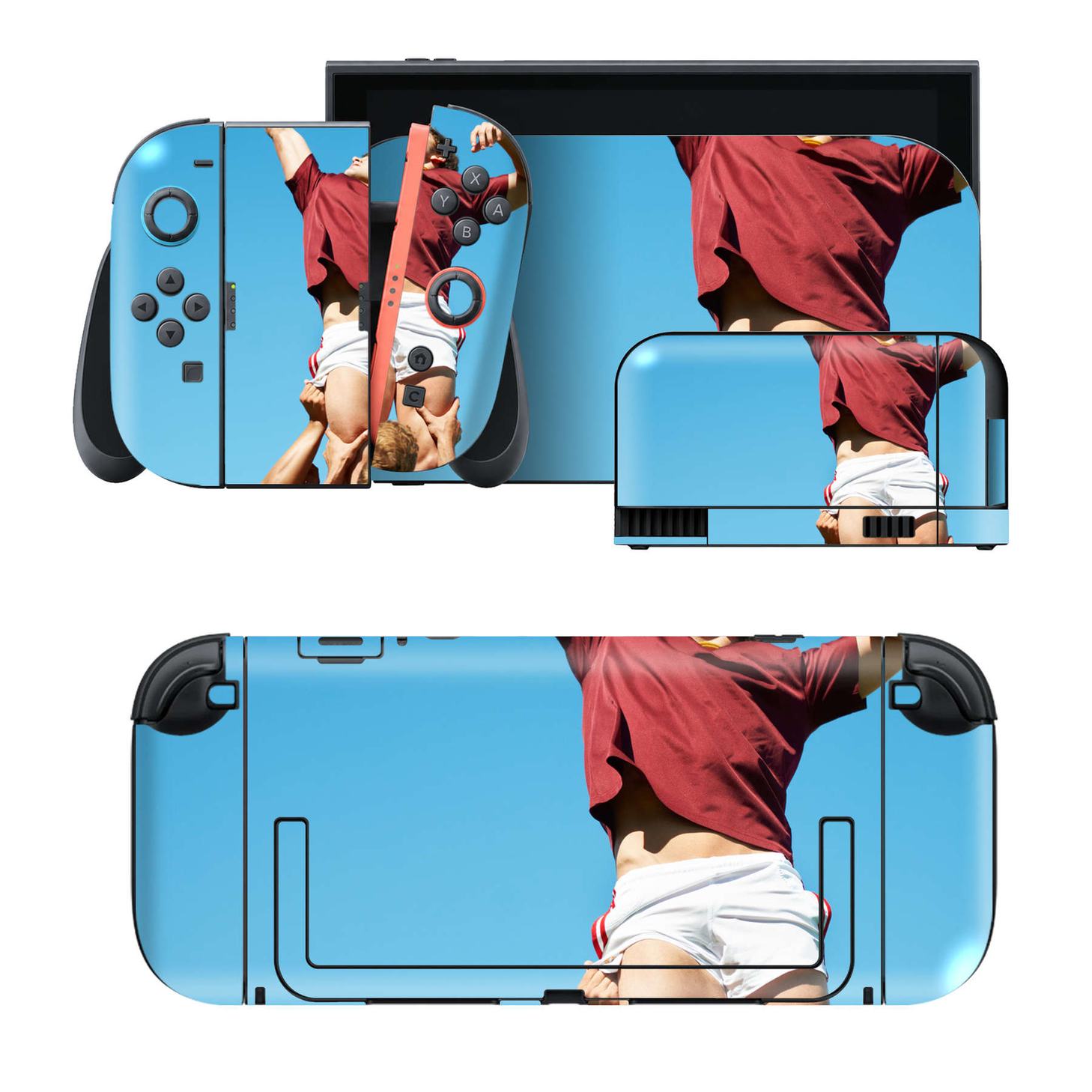 Nintendo Switch 2 用のデザインスキンシール。本体裏面・ドック正面・ドック側面・Joy-Con 2 用の4面セット。20,000柄以上から選べる、貼るデザイン。