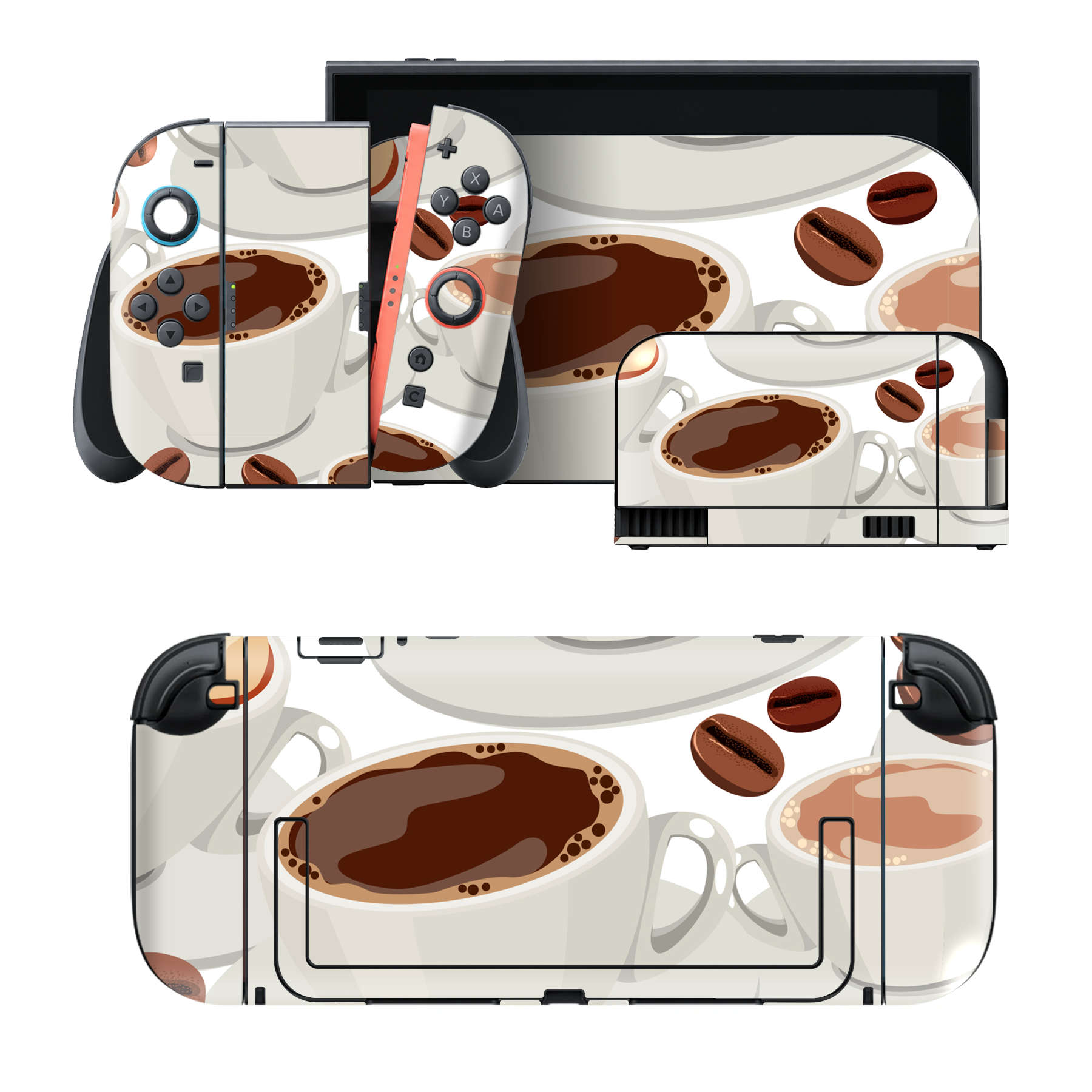 Nintendo Switch 2 用のデザインスキンシール。本体裏面・ドック正面・ドック側面・Joy-Con 2 用の4面セット。20,000柄以上から選べる、貼るデザイン。