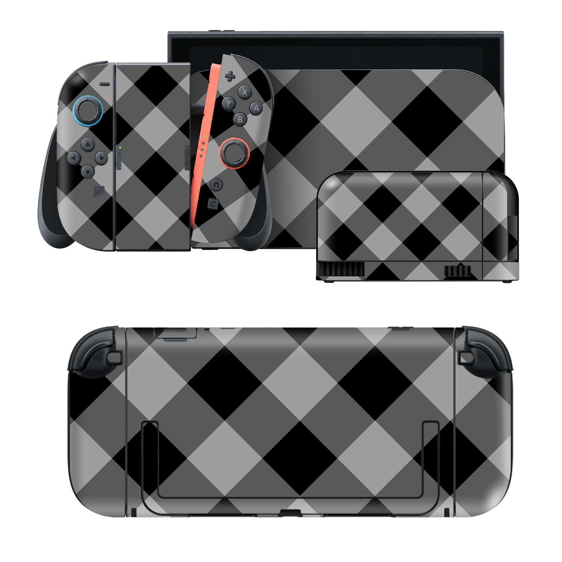 Nintendo Switch 2 用のデザインスキンシール。本体裏面・ドック正面・ドック側面・Joy-Con 2 用の4面セット。20,000柄以上から選べる、貼るデザイン。