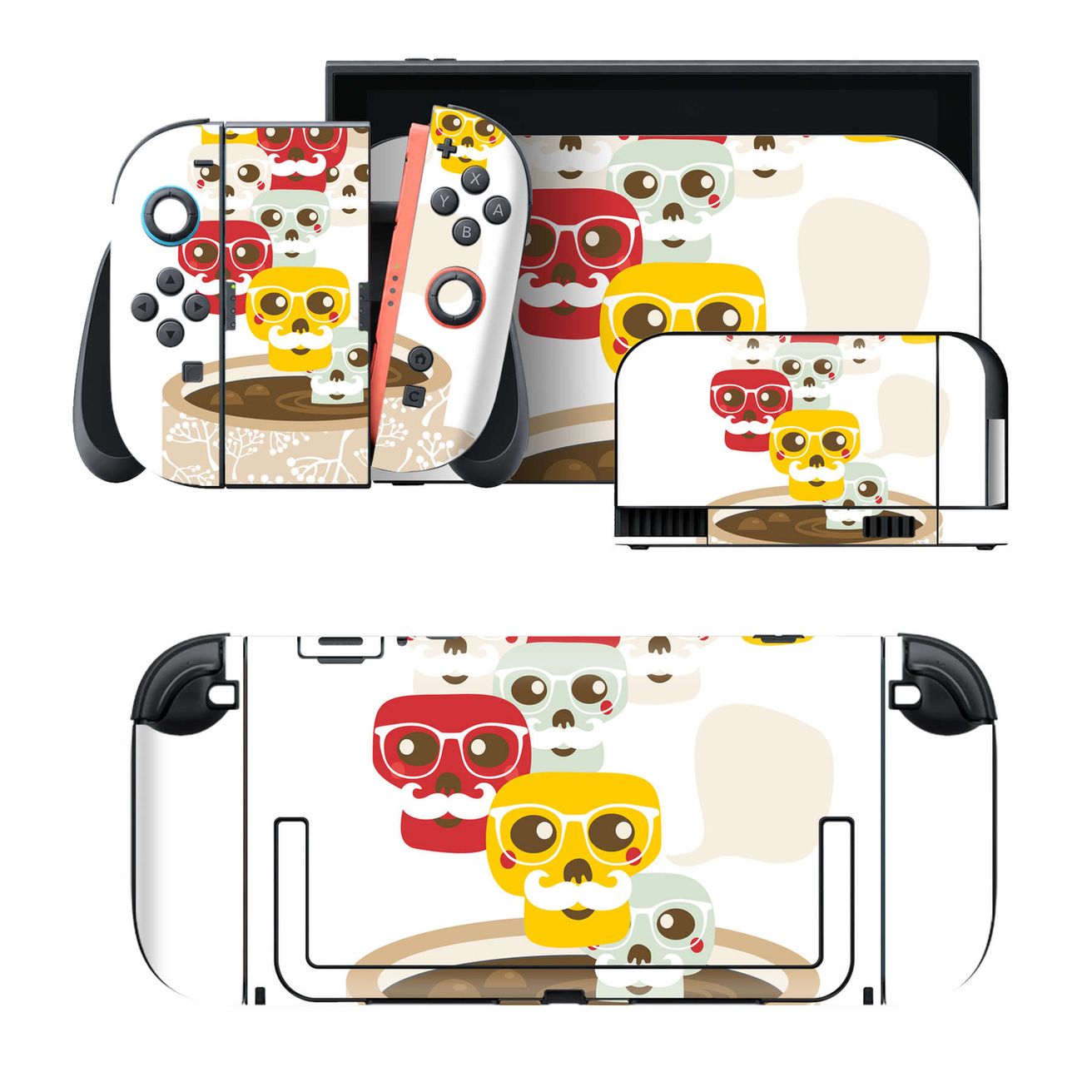 Nintendo Switch 2 用のデザインスキンシール。本体裏面・ドック正面・ドック側面・Joy-Con 2 用の4面セット。20,000柄以上から選べる、貼るデザイン。