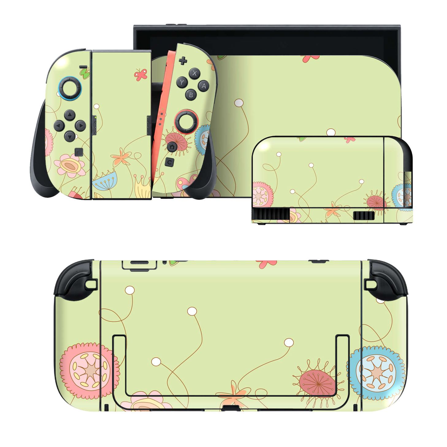 Nintendo Switch 2 用のデザインスキンシール。本体裏面・ドック正面・ドック側面・Joy-Con 2 用の4面セット。20,000柄以上から選べる、貼るデザイン。