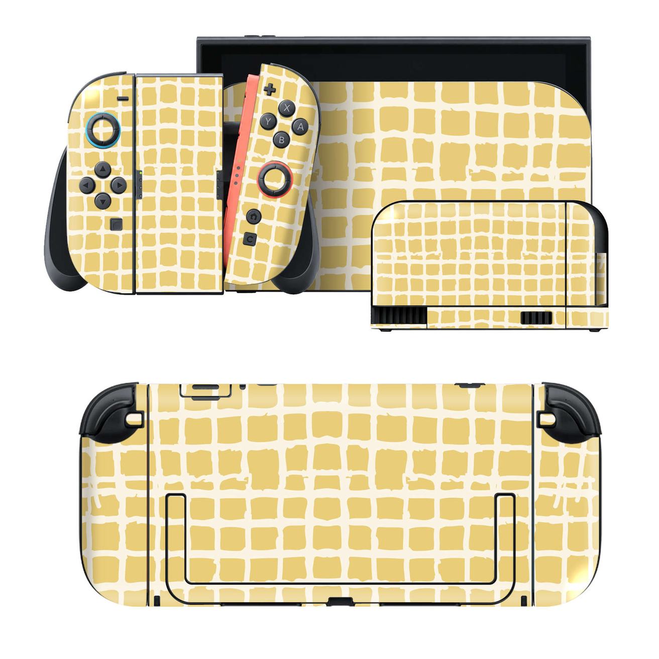 Nintendo Switch 2 用のデザインスキンシール。本体裏面・ドック正面・ドック側面・Joy-Con 2 用の4面セット。20,000柄以上から選べる、貼るデザイン。