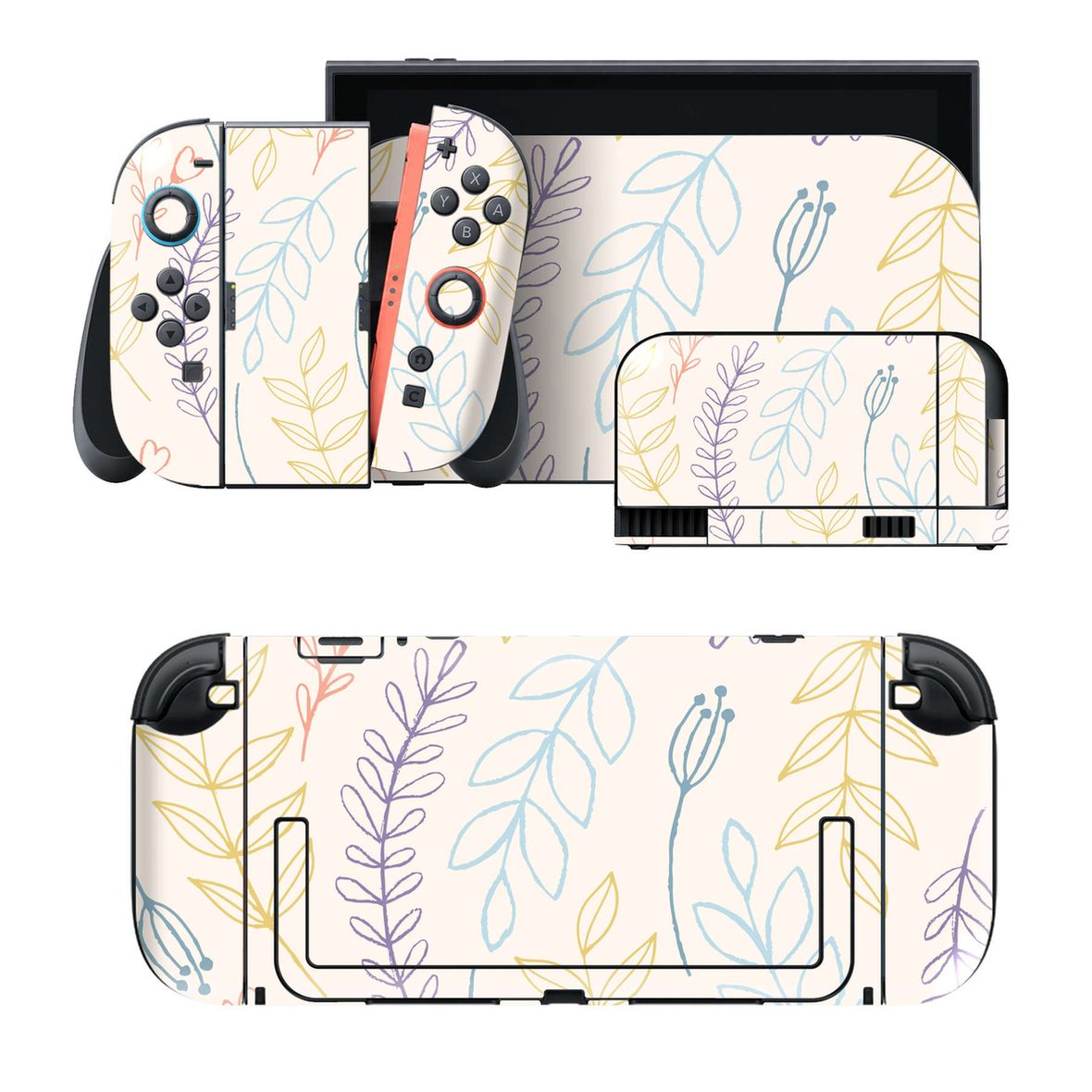 Nintendo Switch 2 用のデザインスキンシール。本体裏面・ドック正面・ドック側面・Joy-Con 2 用の4面セット。20,000柄以上から選べる、貼るデザイン。
