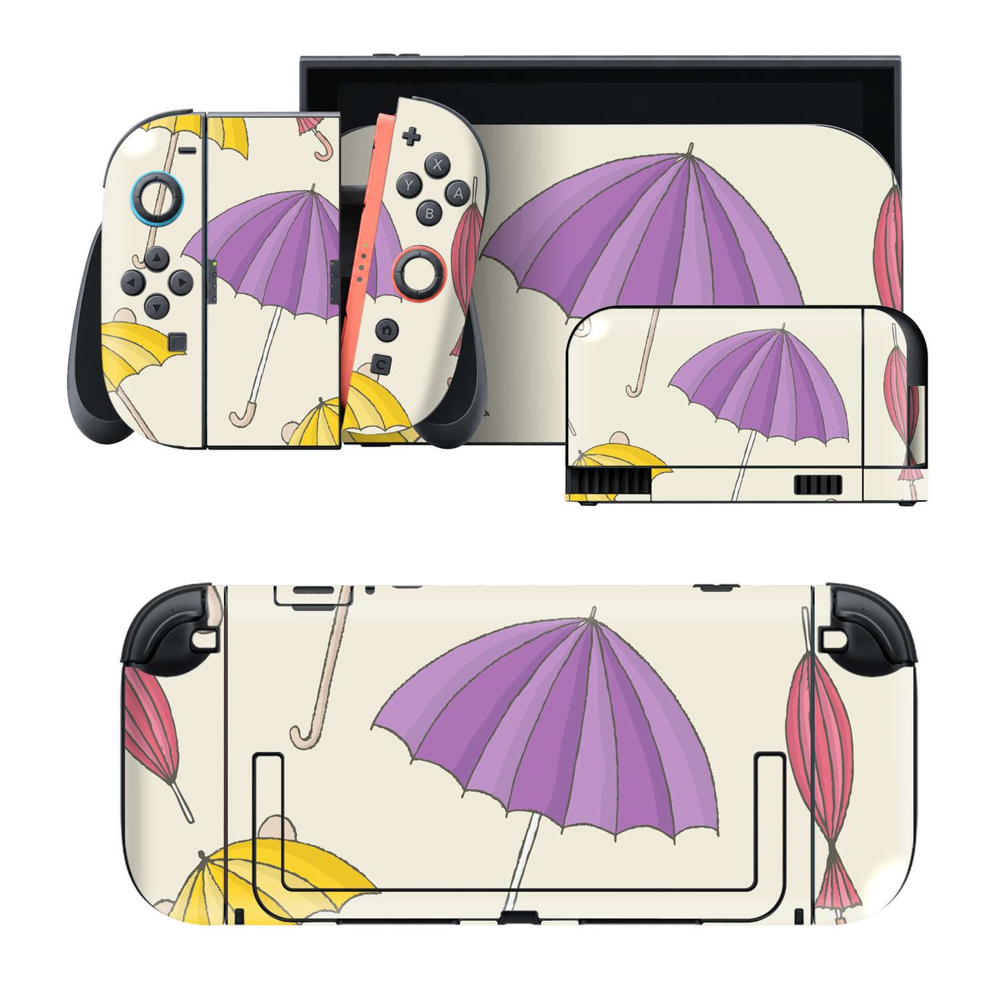 Nintendo Switch 2 用のデザインスキンシール。本体裏面・ドック正面・ドック側面・Joy-Con 2 用の4面セット。20,000柄以上から選べる、貼るデザイン。