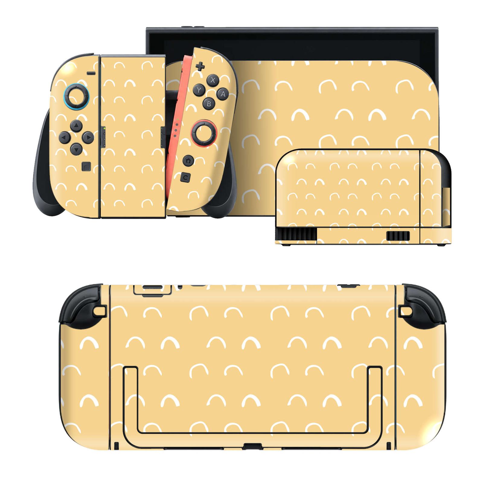 Nintendo Switch 2 用のデザインスキンシール。本体裏面・ドック正面・ドック側面・Joy-Con 2 用の4面セット。20,000柄以上から選べる、貼るデザイン。