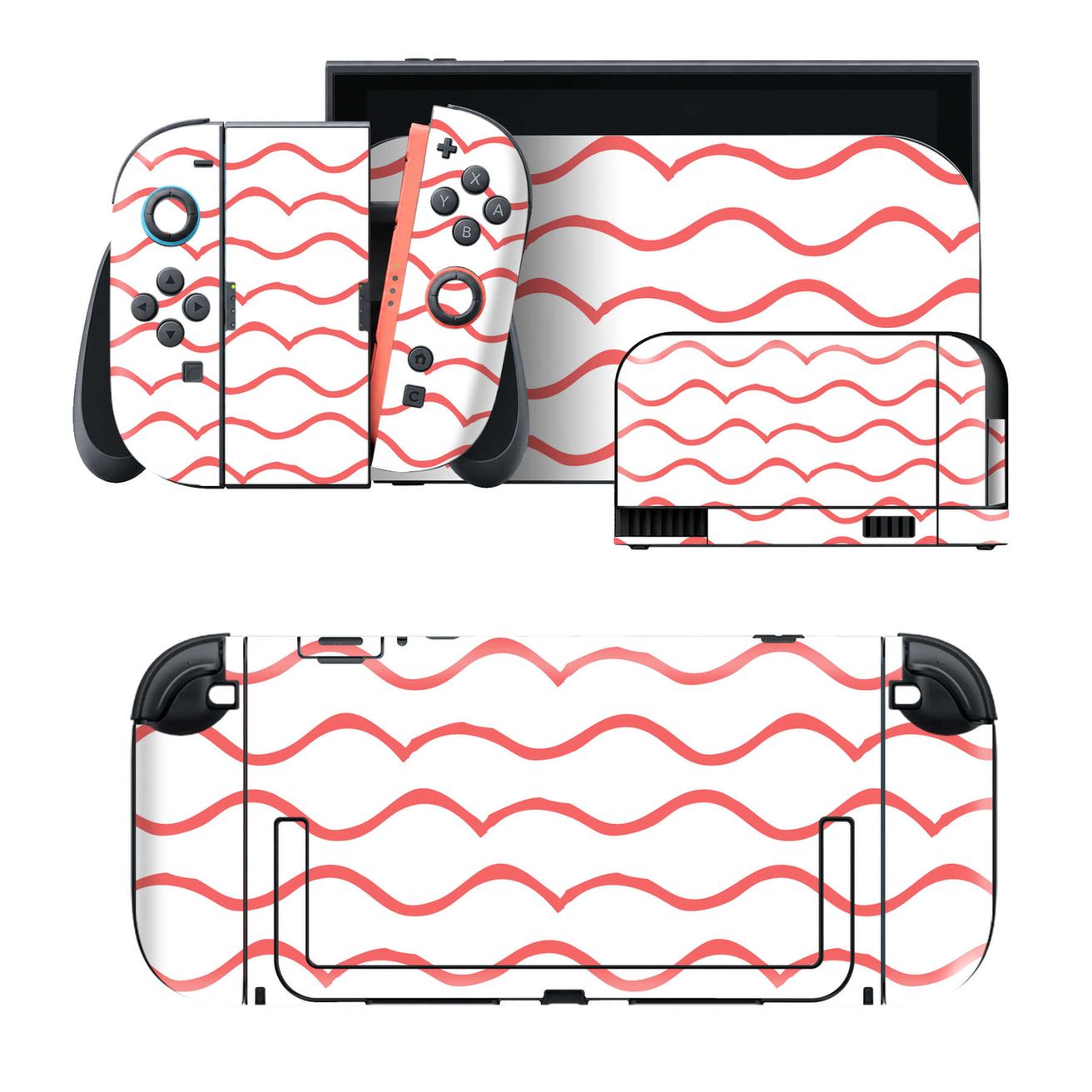 Nintendo Switch 2 用のデザインスキンシール。本体裏面・ドック正面・ドック側面・Joy-Con 2 用の4面セット。20,000柄以上から選べる、貼るデザイン。