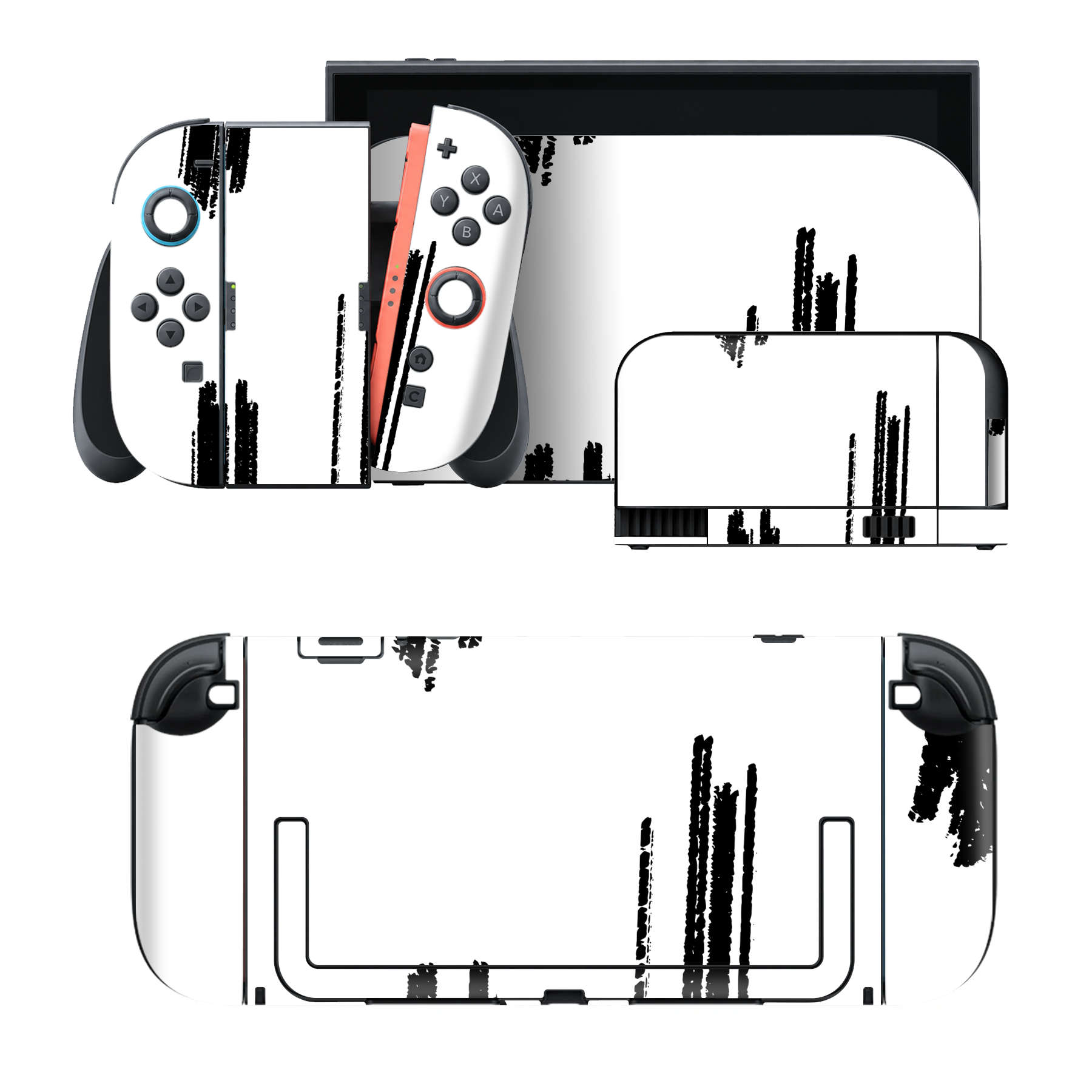 Nintendo Switch 2 用のデザインスキンシール。本体裏面・ドック正面・ドック側面・Joy-Con 2 用の4面セット。20,000柄以上から選べる、貼るデザイン。