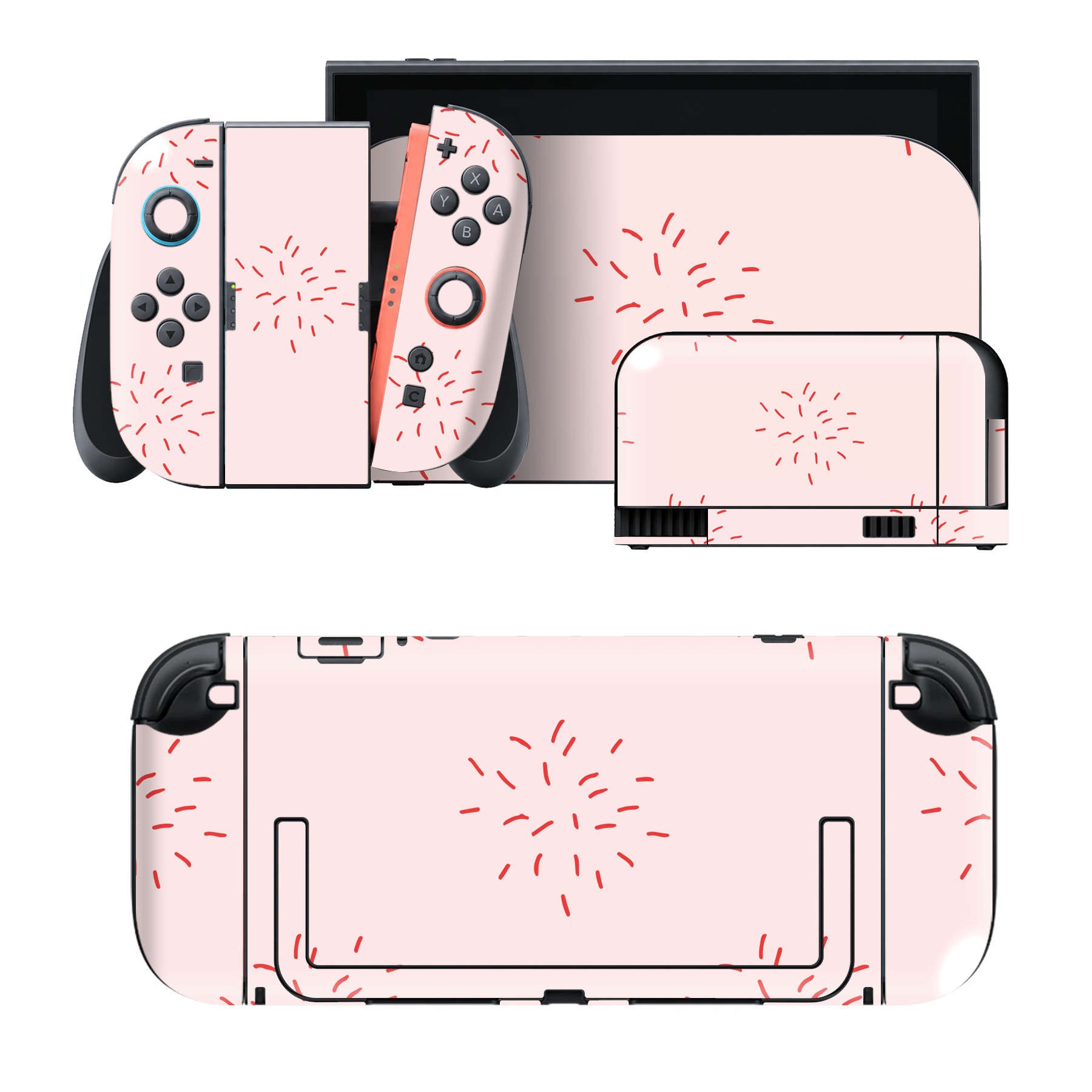 Nintendo Switch 2 用のデザインスキンシール。本体裏面・ドック正面・ドック側面・Joy-Con 2 用の4面セット。20,000柄以上から選べる、貼るデザイン。