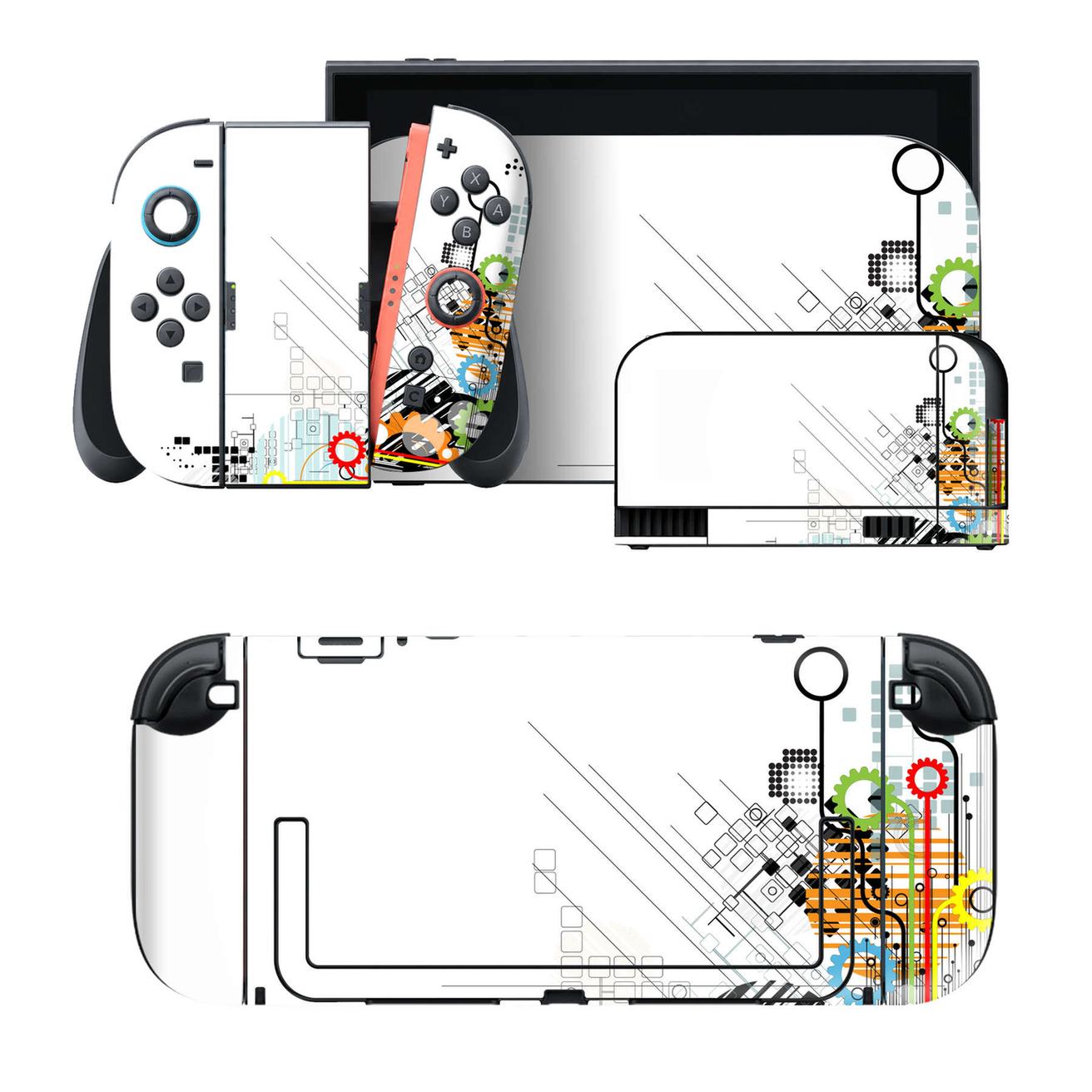 Nintendo Switch 2 用のデザインスキンシール。本体裏面・ドック正面・ドック側面・Joy-Con 2 用の4面セット。20,000柄以上から選べる、貼るデザイン。
