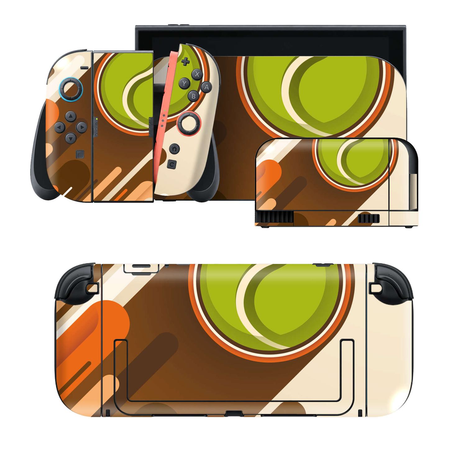Nintendo Switch 2 用のデザインスキンシール。本体裏面・ドック正面・ドック側面・Joy-Con 2 用の4面セット。20,000柄以上から選べる、貼るデザイン。