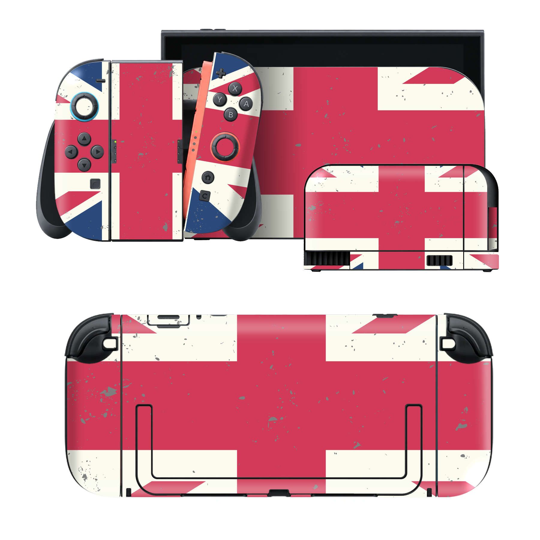 Nintendo Switch 2 用のデザインスキンシール。本体裏面・ドック正面・ドック側面・Joy-Con 2 用の4面セット。20,000柄以上から選べる、貼るデザイン。