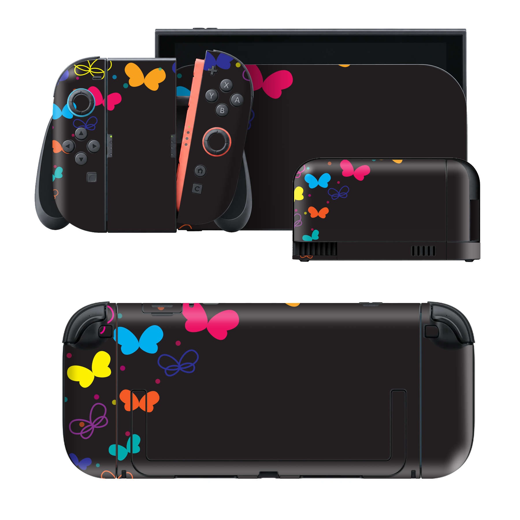 Nintendo Switch 2 用のデザインスキンシール。本体裏面・ドック正面・ドック側面・Joy-Con 2 用の4面セット。20,000柄以上から選べる、貼るデザイン。