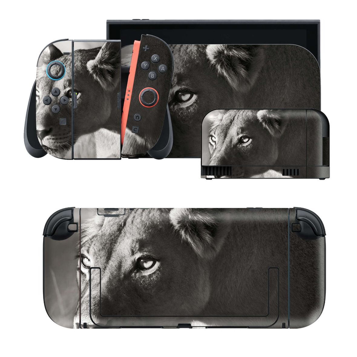 Nintendo Switch 2 用のデザインスキンシール。本体裏面・ドック正面・ドック側面・Joy-Con 2 用の4面セット。20,000柄以上から選べる、貼るデザイン。