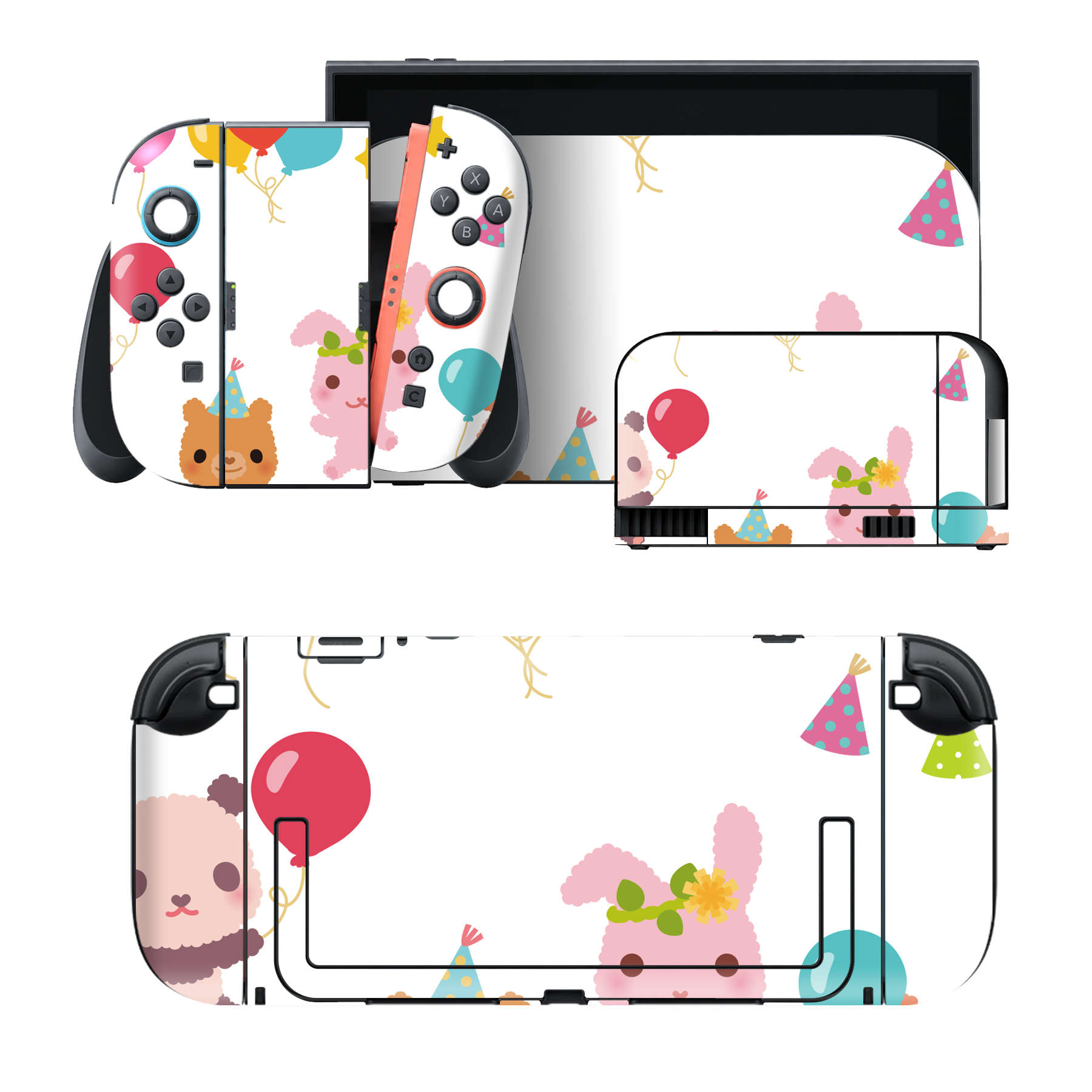 Nintendo Switch 2 用のデザインスキンシール。本体裏面・ドック正面・ドック側面・Joy-Con 2 用の4面セット。20,000柄以上から選べる、貼るデザイン。