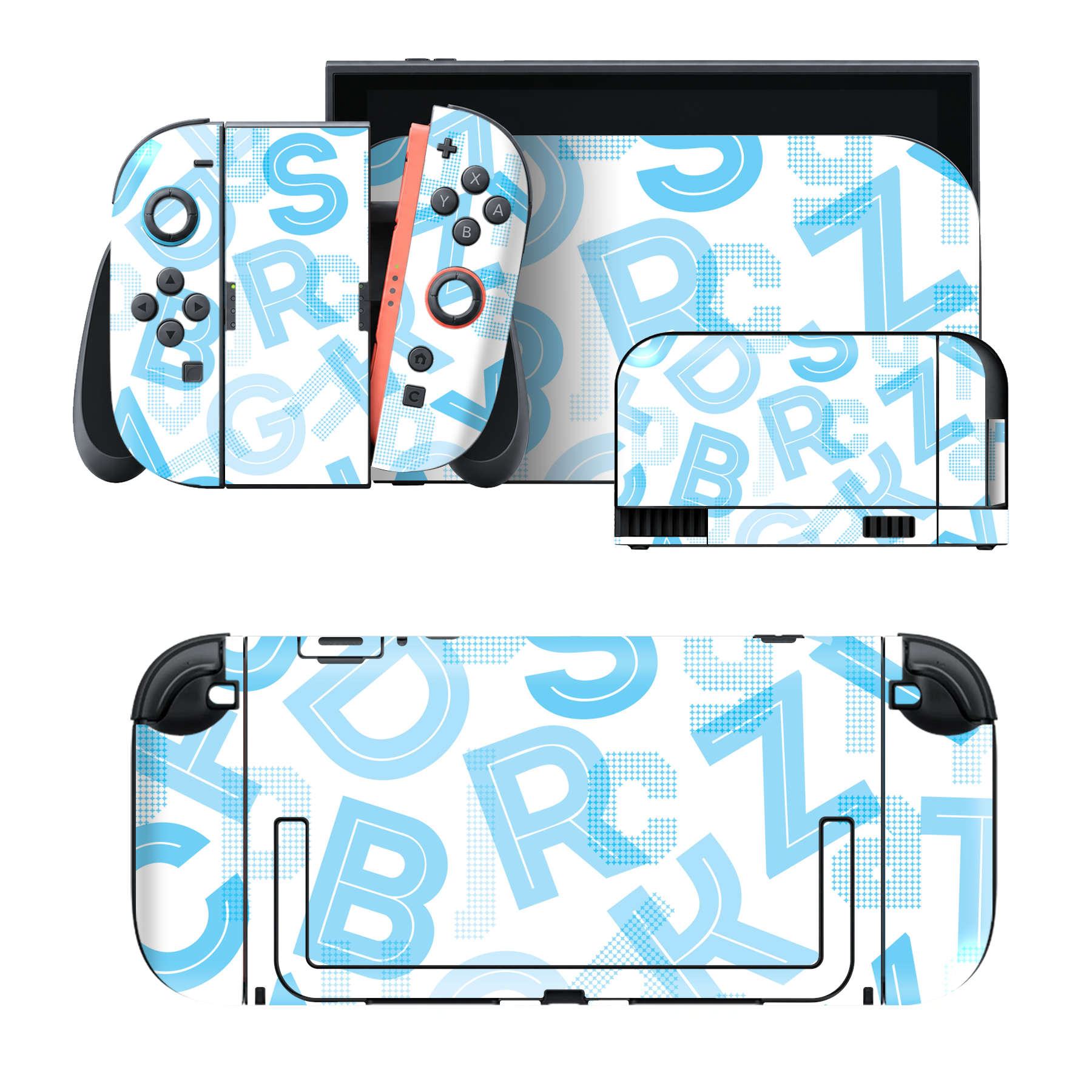 Nintendo Switch 2 用のデザインスキンシール。本体裏面・ドック正面・ドック側面・Joy-Con 2 用の4面セット。20,000柄以上から選べる、貼るデザイン。