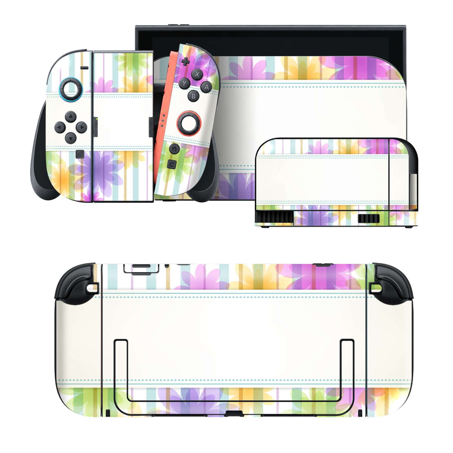 Nintendo Switch 2 用のデザインスキンシール。本体裏面・ドック正面・ドック側面・Joy-Con 2 用の4面セット。20,000柄以上から選べる、貼るデザイン。