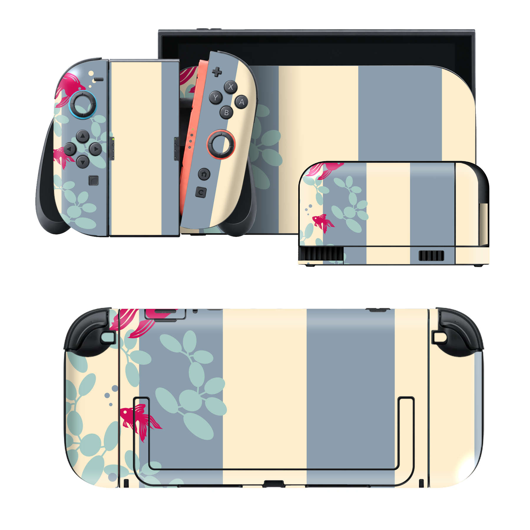 Nintendo Switch 2 用のデザインスキンシール。本体裏面・ドック正面・ドック側面・Joy-Con 2 用の4面セット。20,000柄以上から選べる、貼るデザイン。