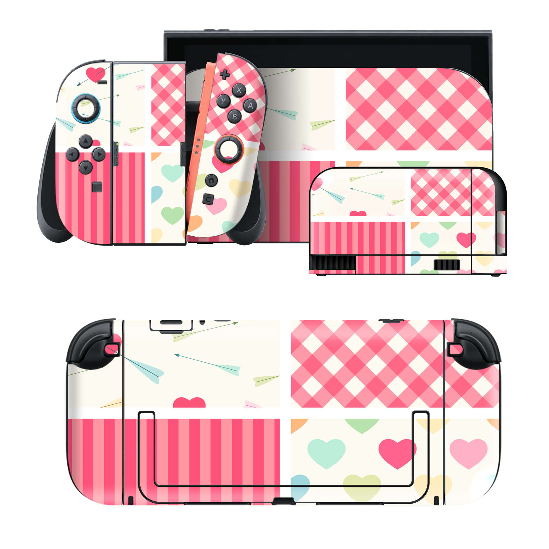 Nintendo Switch 2 用のデザインスキンシール。本体裏面・ドック正面・ドック側面・Joy-Con 2 用の4面セット。20,000柄以上から選べる、貼るデザイン。