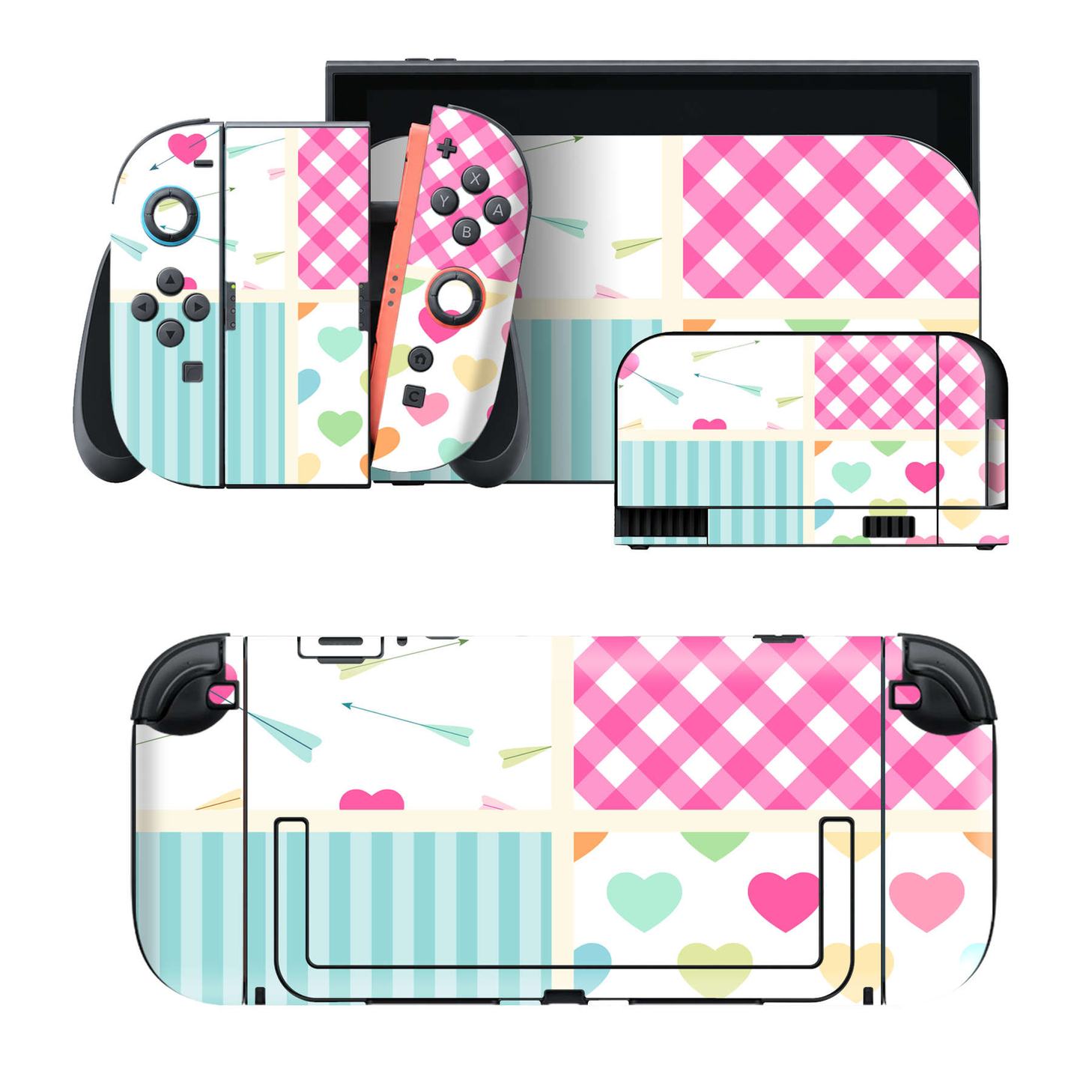 Nintendo Switch 2 用のデザインスキンシール。本体裏面・ドック正面・ドック側面・Joy-Con 2 用の4面セット。20,000柄以上から選べる、貼るデザイン。