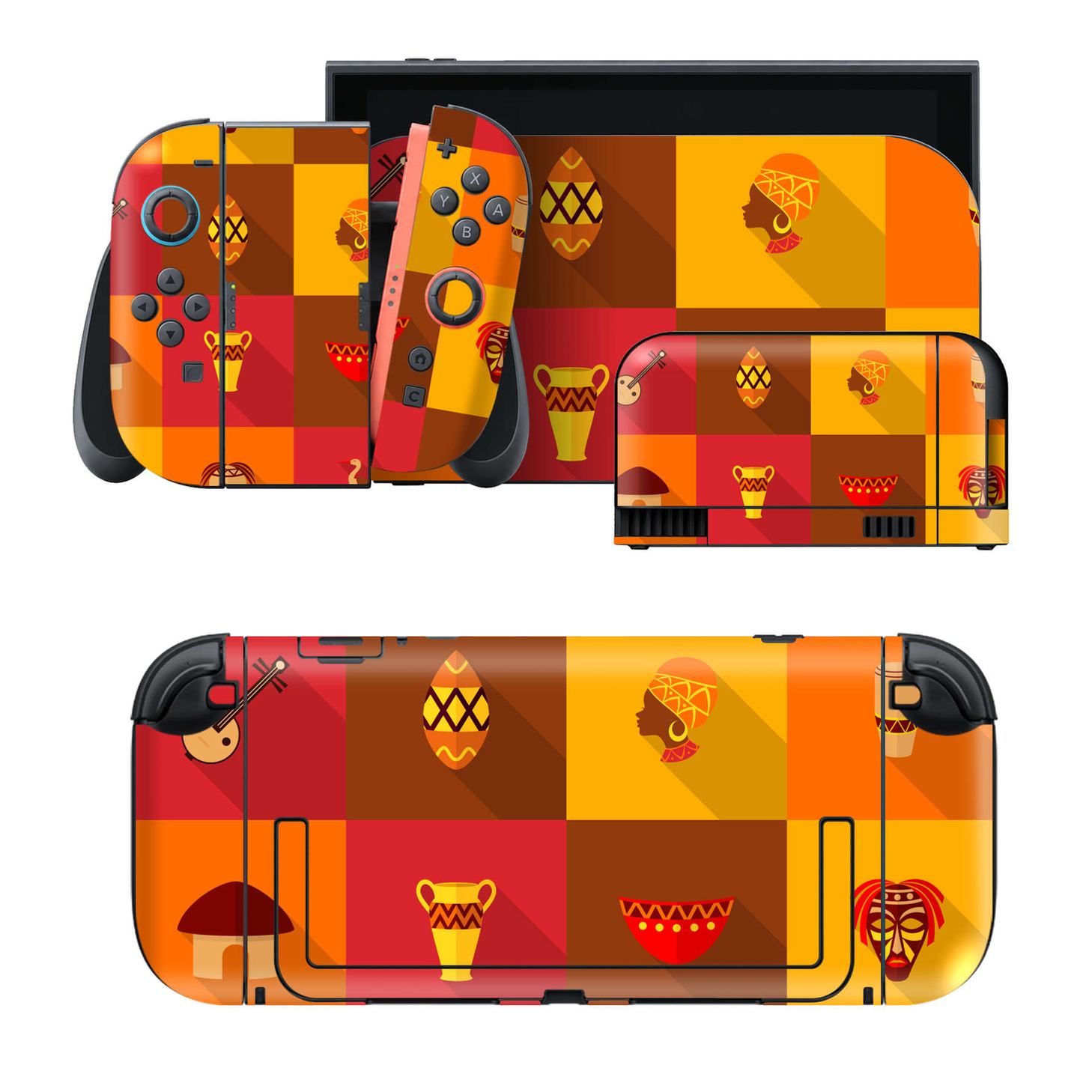 Nintendo Switch 2 用のデザインスキンシール。本体裏面・ドック正面・ドック側面・Joy-Con 2 用の4面セット。20,000柄以上から選べる、貼るデザイン。