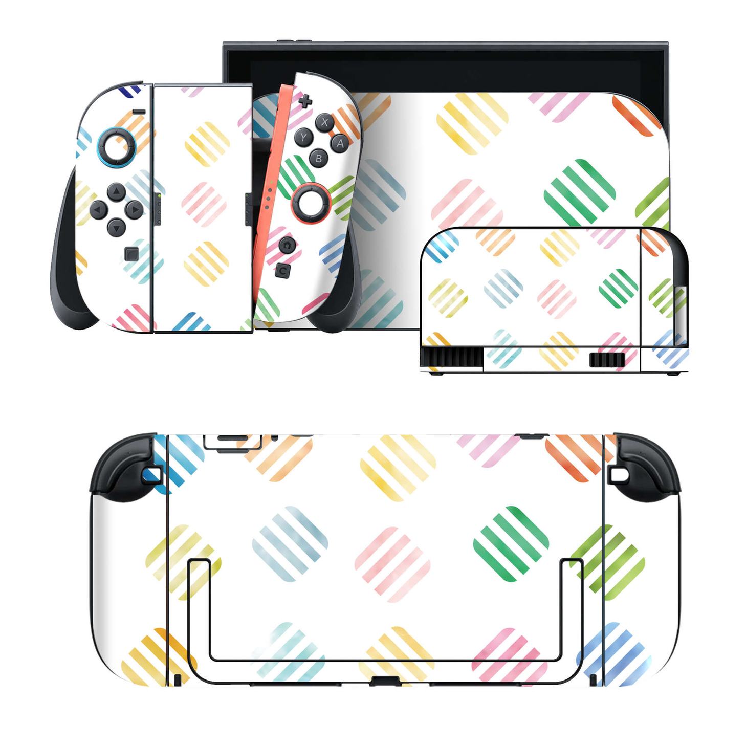 Nintendo Switch 2 用のデザインスキンシール。本体裏面・ドック正面・ドック側面・Joy-Con 2 用の4面セット。20,000柄以上から選べる、貼るデザイン。