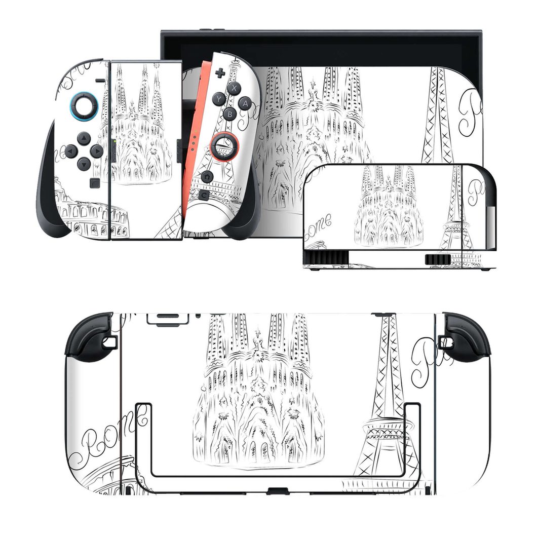 Nintendo Switch 2 用のデザインスキンシール。本体裏面・ドック正面・ドック側面・Joy-Con 2 用の4面セット。20,000柄以上から選べる、貼るデザイン。