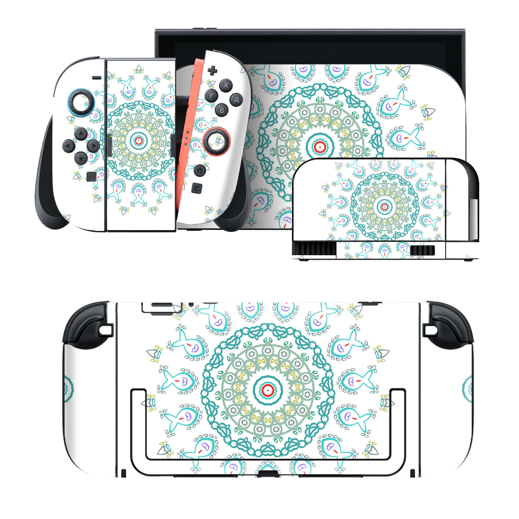 Nintendo Switch 2 用のデザインスキンシール。本体裏面・ドック正面・ドック側面・Joy-Con 2 用の4面セット。20,000柄以上から選べる、貼るデザイン。