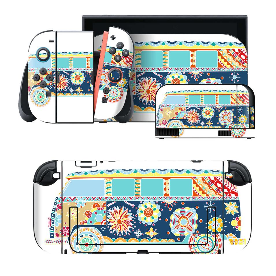 Nintendo Switch 2 用のデザインスキンシール。本体裏面・ドック正面・ドック側面・Joy-Con 2 用の4面セット。20,000柄以上から選べる、貼るデザイン。