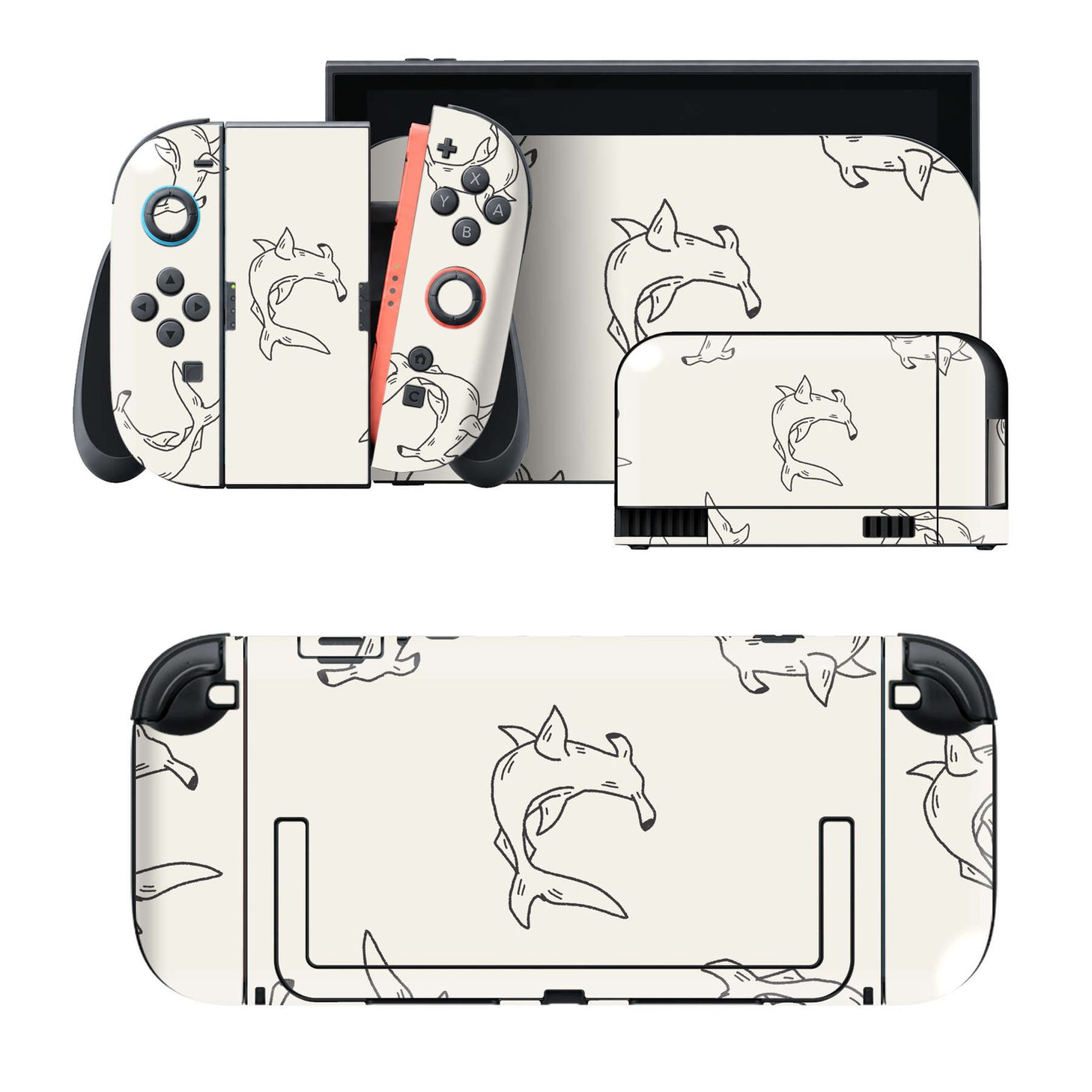Nintendo Switch 2 用のデザインスキンシール。本体裏面・ドック正面・ドック側面・Joy-Con 2 用の4面セット。20,000柄以上から選べる、貼るデザイン。