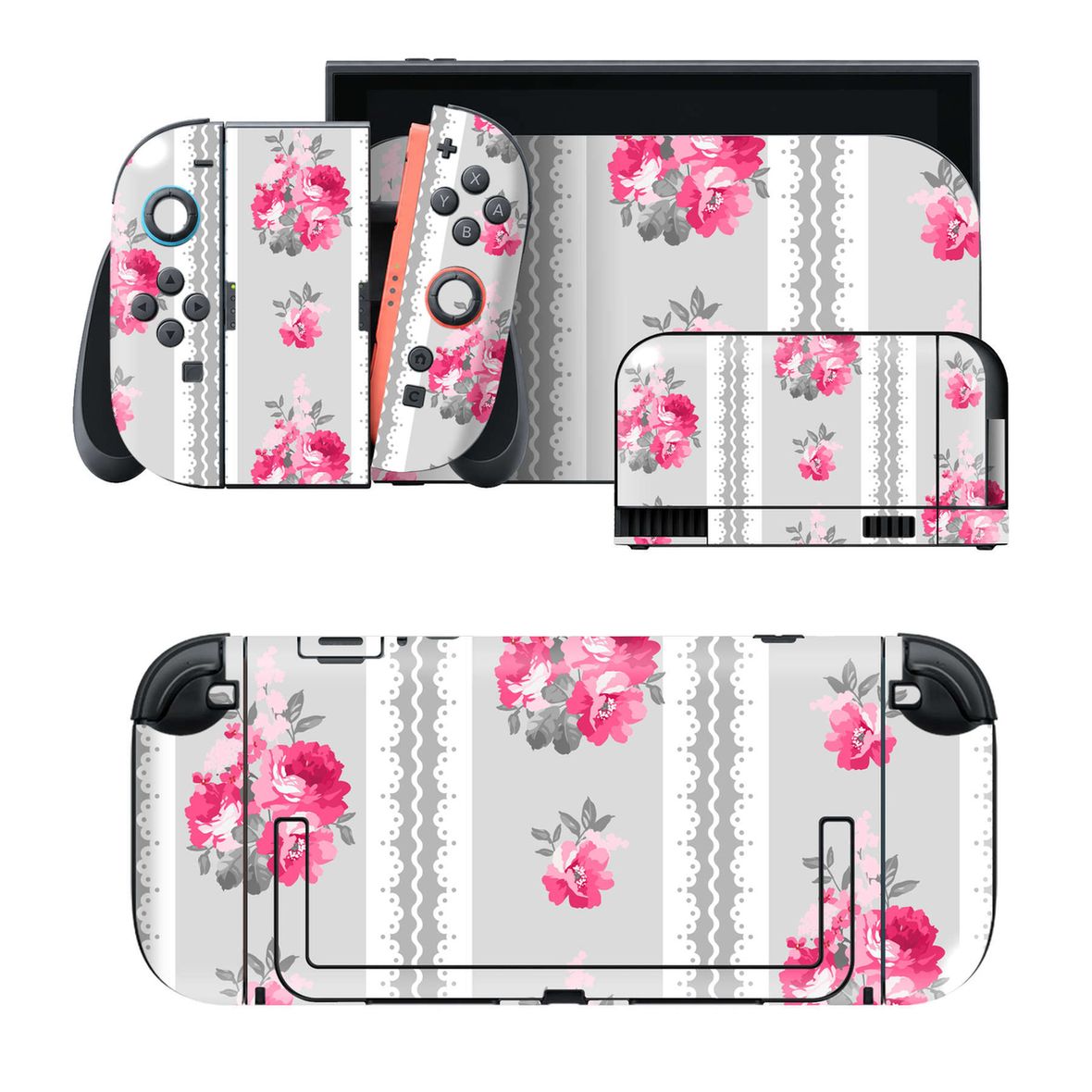 Nintendo Switch 2 用のデザインスキンシール。本体裏面・ドック正面・ドック側面・Joy-Con 2 用の4面セット。20,000柄以上から選べる、貼るデザイン。