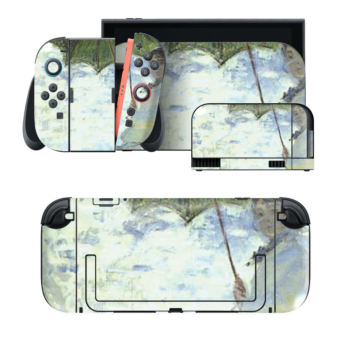 Nintendo Switch 2 用のデザインスキンシール。本体裏面・ドック正面・ドック側面・Joy-Con 2 用の4面セット。20,000柄以上から選べる、貼るデザイン。