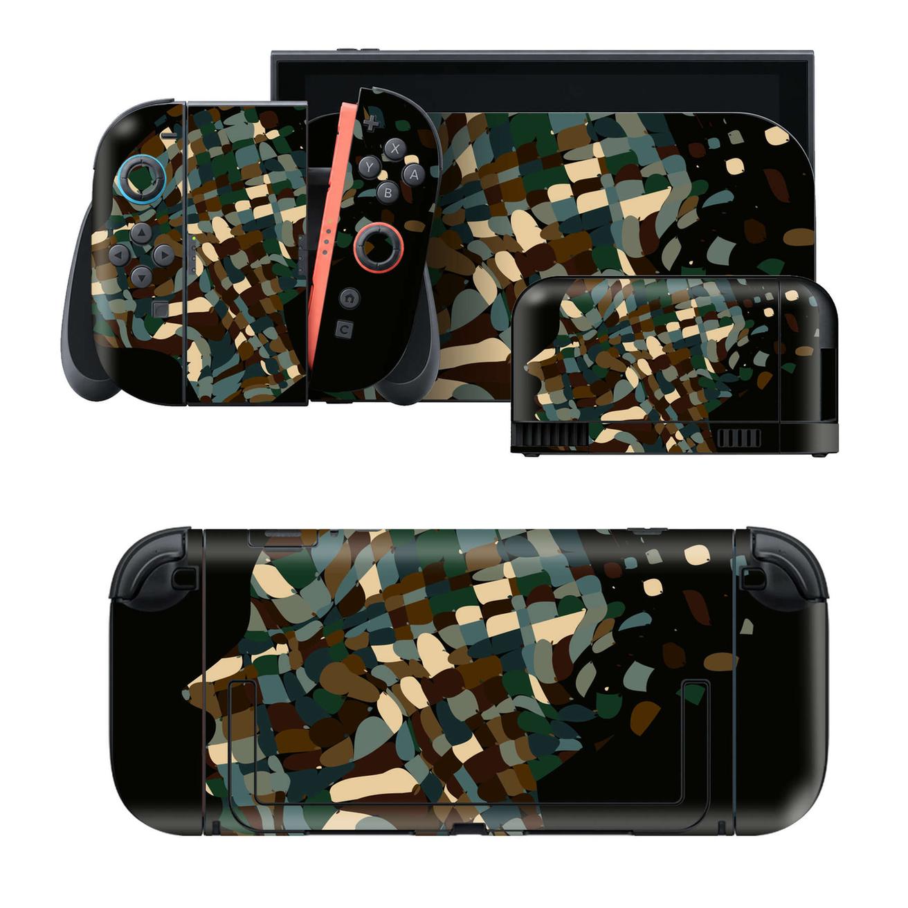 Nintendo Switch 2 用のデザインスキンシール。本体裏面・ドック正面・ドック側面・Joy-Con 2 用の4面セット。20,000柄以上から選べる、貼るデザイン。