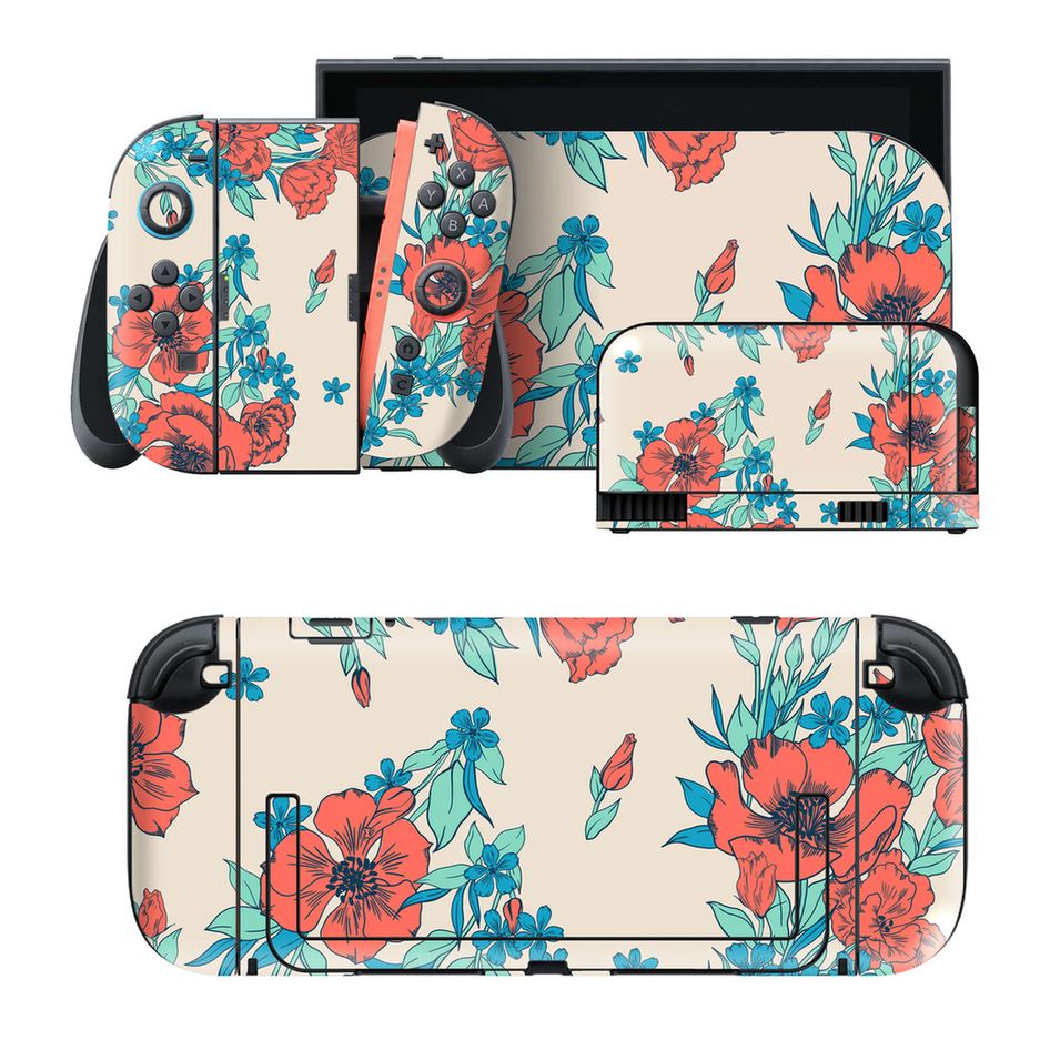 Nintendo Switch 2 用のデザインスキンシール。本体裏面・ドック正面・ドック側面・Joy-Con 2 用の4面セット。20,000柄以上から選べる、貼るデザイン。