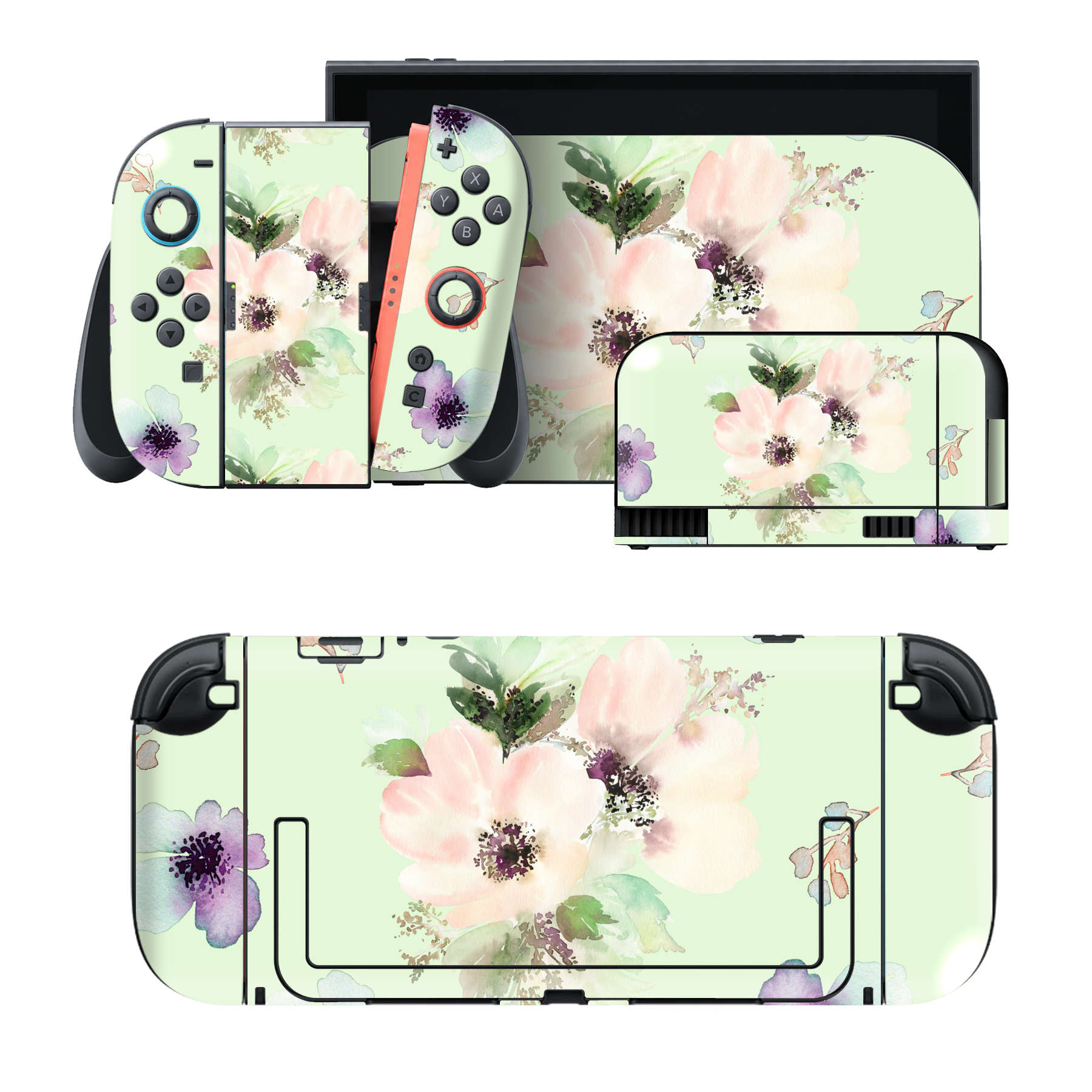 Nintendo Switch 2 用のデザインスキンシール。本体裏面・ドック正面・ドック側面・Joy-Con 2 用の4面セット。20,000柄以上から選べる、貼るデザイン。