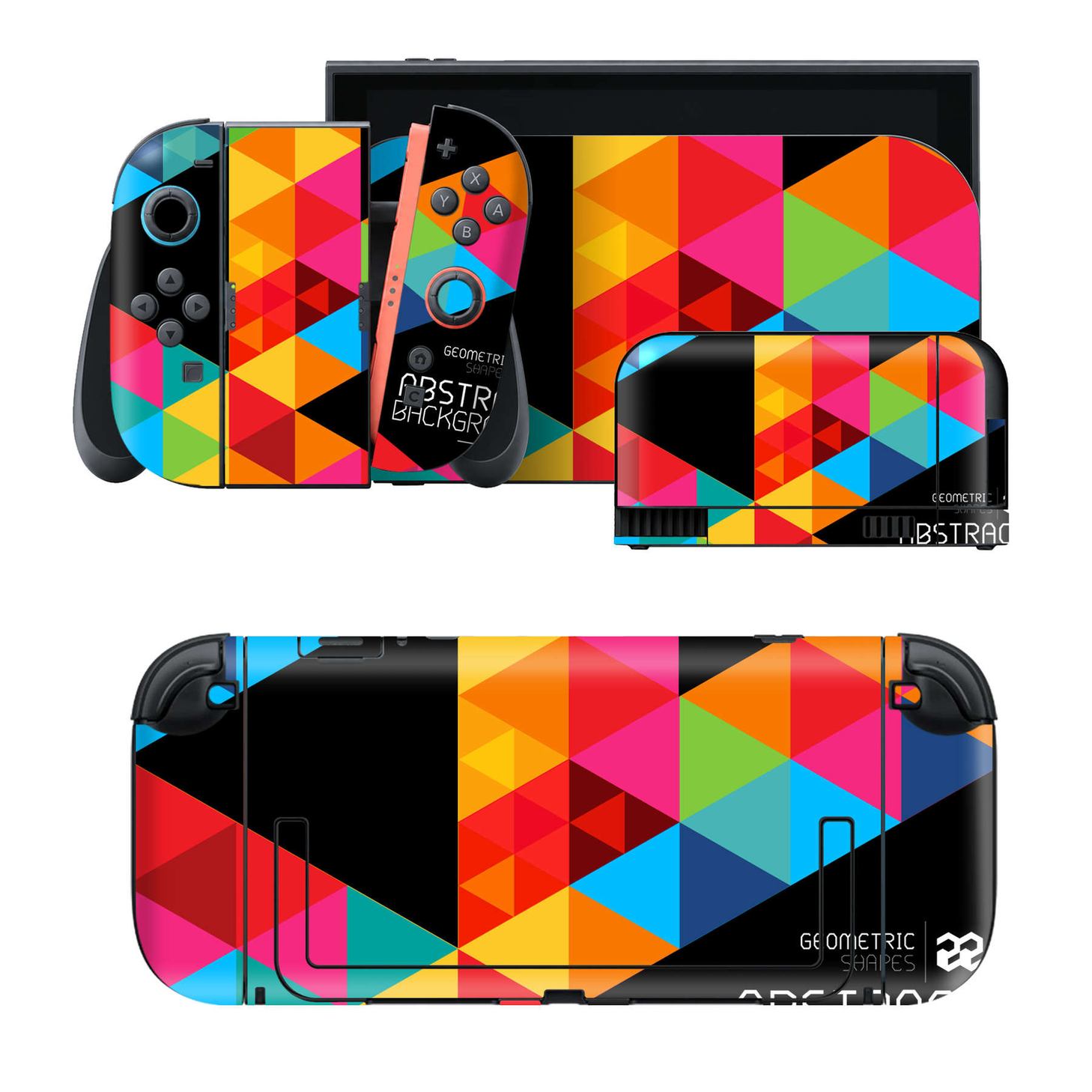 Nintendo Switch 2 用のデザインスキンシール。本体裏面・ドック正面・ドック側面・Joy-Con 2 用の4面セット。20,000柄以上から選べる、貼るデザイン。