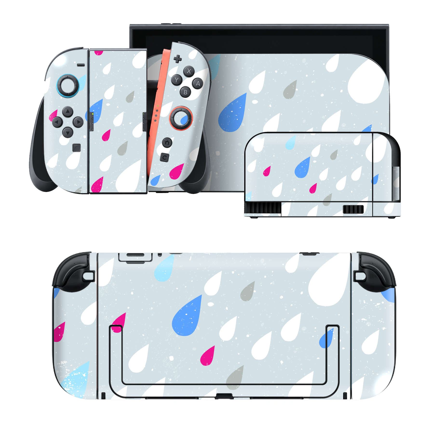 Nintendo Switch 2 用のデザインスキンシール。本体裏面・ドック正面・ドック側面・Joy-Con 2 用の4面セット。20,000柄以上から選べる、貼るデザイン。