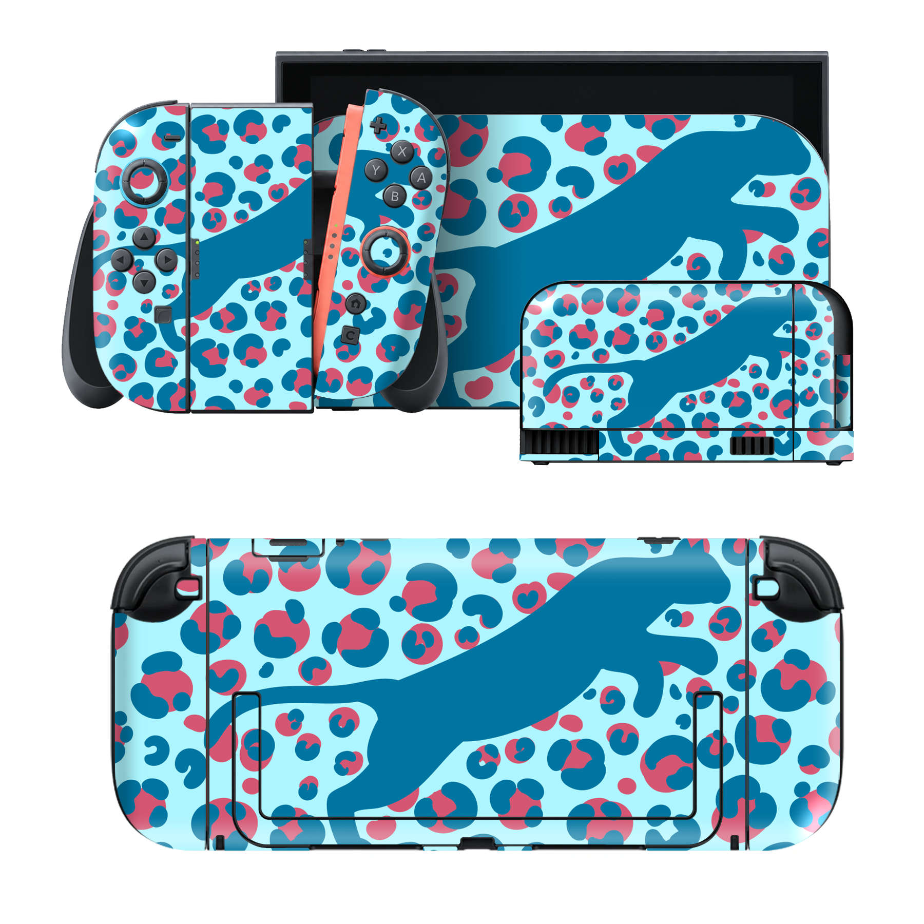 Nintendo Switch 2 用のデザインスキンシール。本体裏面・ドック正面・ドック側面・Joy-Con 2 用の4面セット。20,000柄以上から選べる、貼るデザイン。