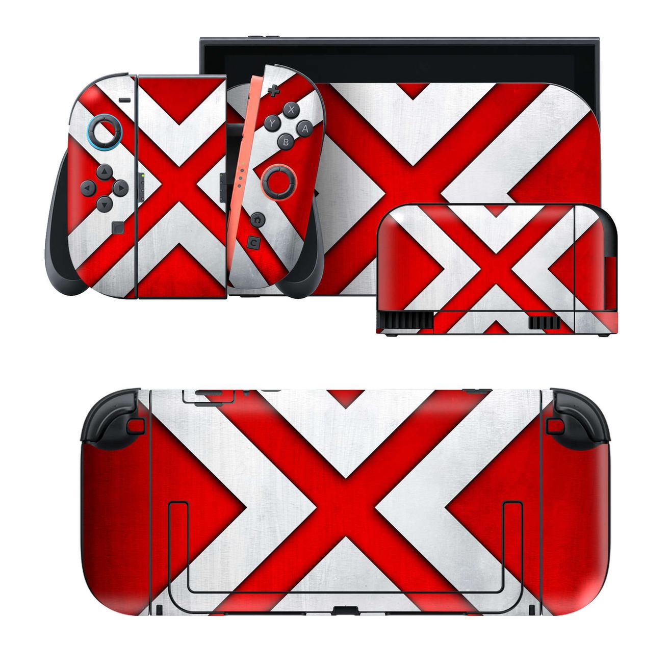 Nintendo Switch 2 用のデザインスキンシール。本体裏面・ドック正面・ドック側面・Joy-Con 2 用の4面セット。20,000柄以上から選べる、貼るデザイン。