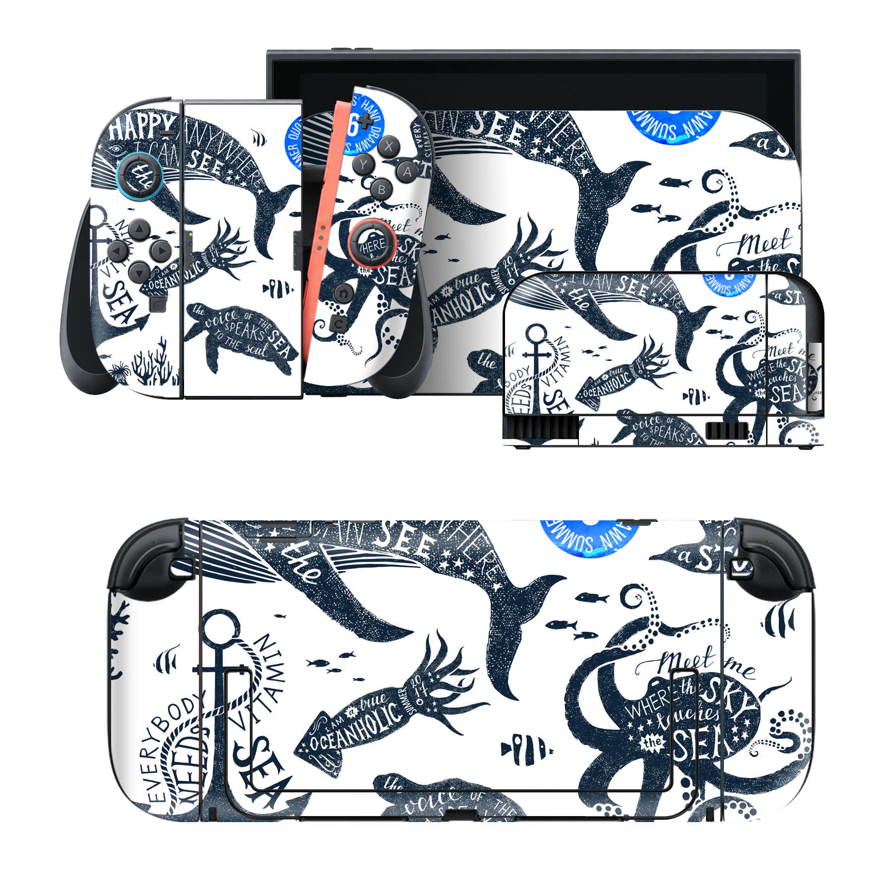 Nintendo Switch 2 用のデザインスキンシール。本体裏面・ドック正面・ドック側面・Joy-Con 2 用の4面セット。20,000柄以上から選べる、貼るデザイン。