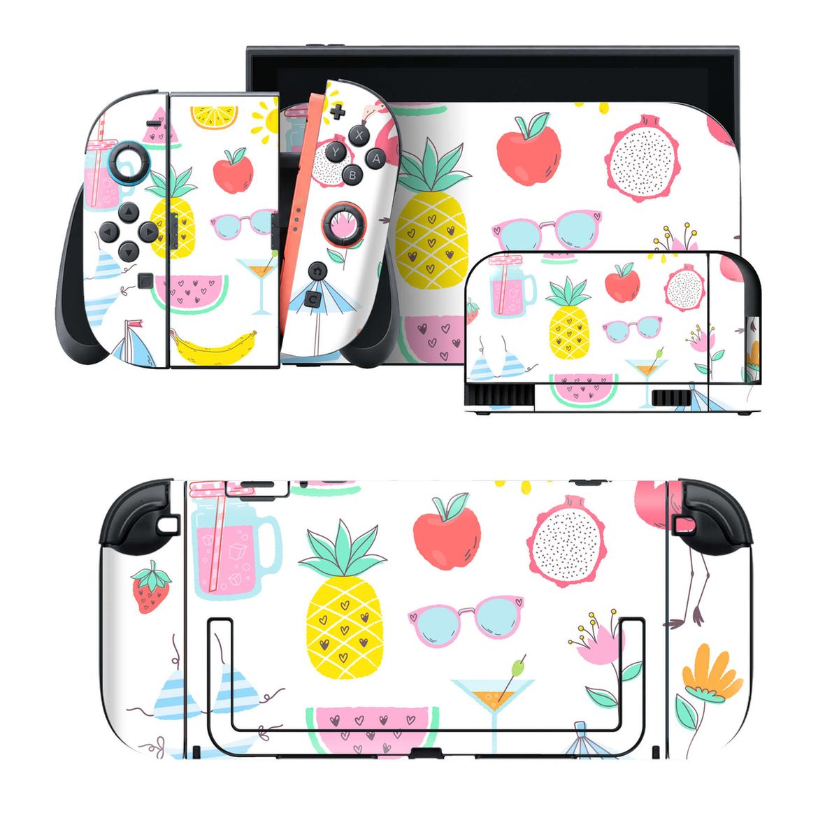 Nintendo Switch 2 用のデザインスキンシール。本体裏面・ドック正面・ドック側面・Joy-Con 2 用の4面セット。20,000柄以上から選べる、貼るデザイン。