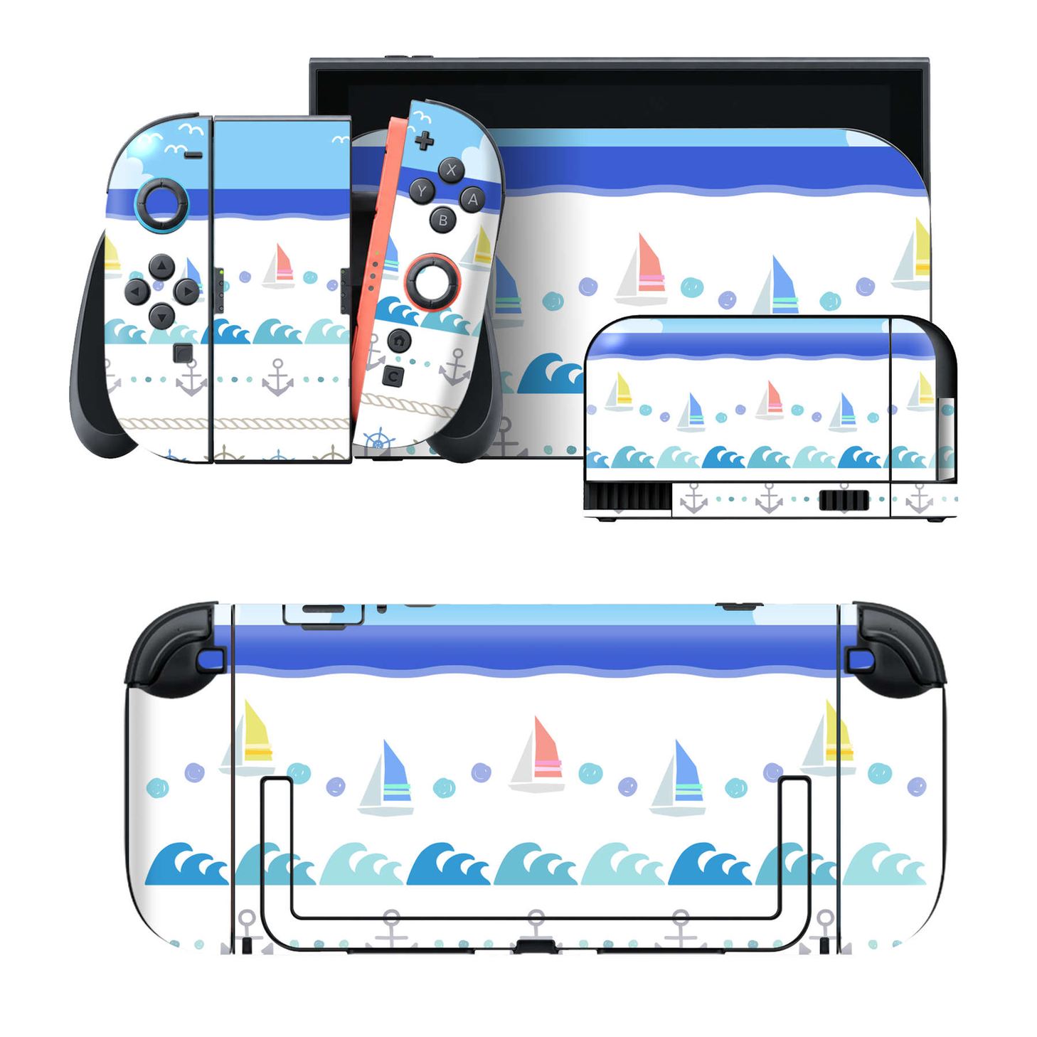 Nintendo Switch 2 用のデザインスキンシール。本体裏面・ドック正面・ドック側面・Joy-Con 2 用の4面セット。20,000柄以上から選べる、貼るデザイン。